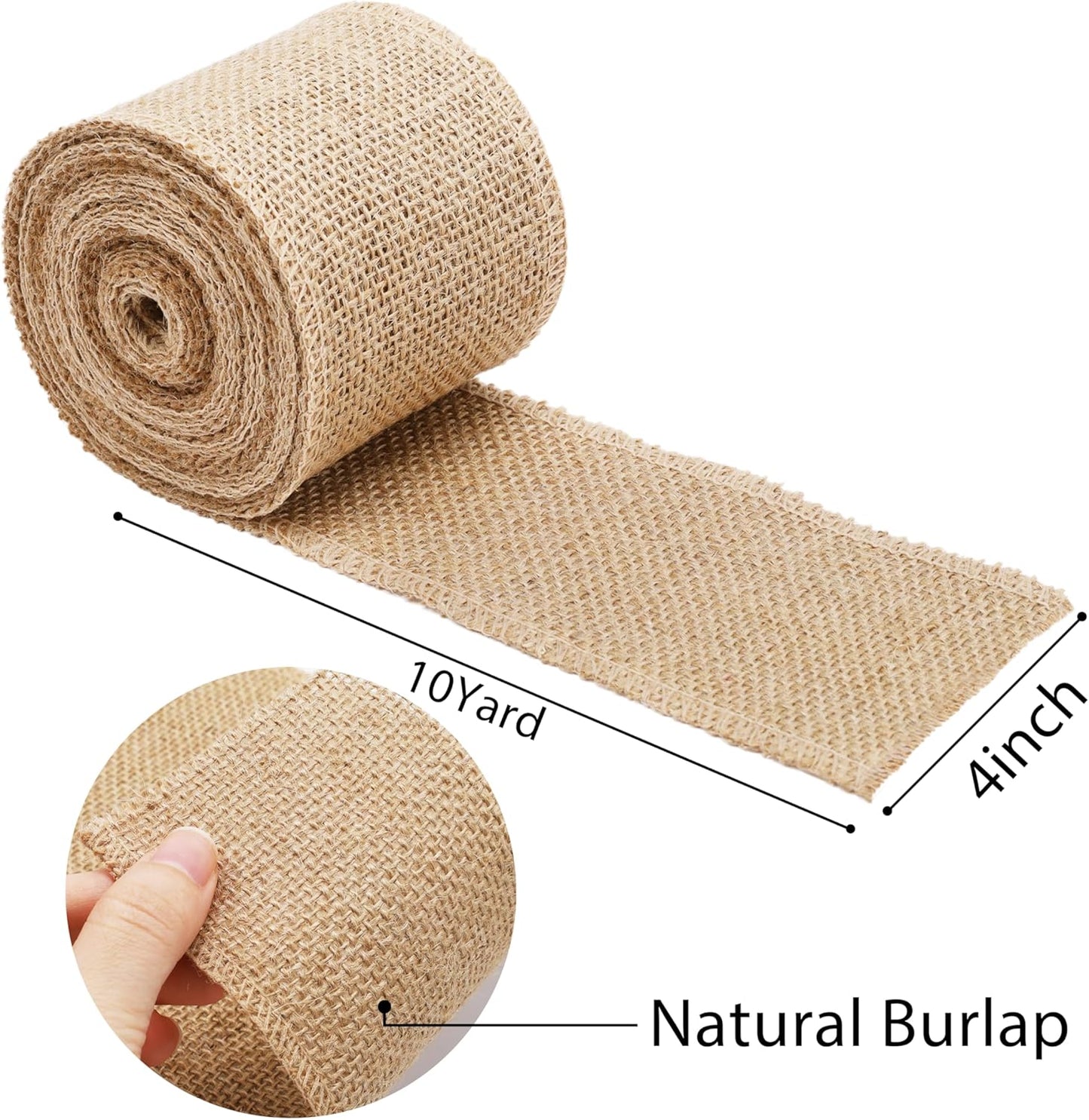 LaRibbons 4 Inch Natural Burlap Fabric Roll 10 Yards Jute Ribbon for Craft Gift Wrapping Wreath Wedding Tree Home Decoration