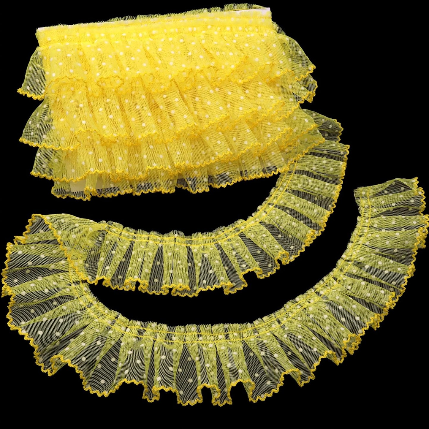 Dots Lace Ruffle Trim for Sew, Crafts 2.4" x5yd Single Layer Pleated Edge Lace Ribbon (Yellow)