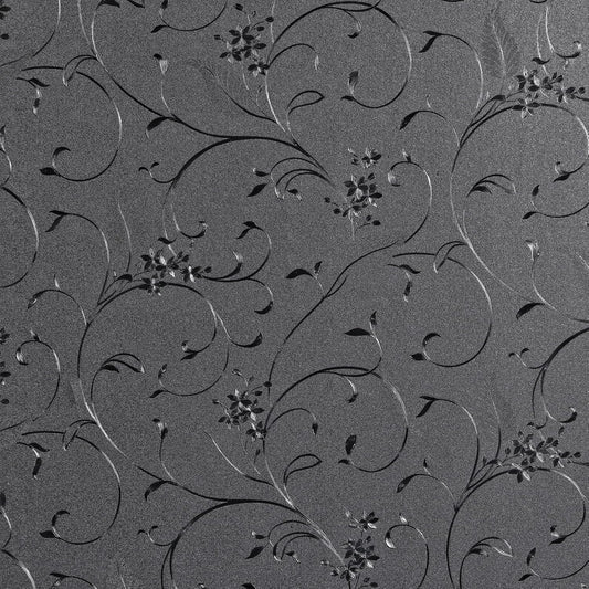 Mikomer Total Blackout Window Film,100% Light Blocking Privacy Glass Door Film Etched Flowers,Room Darkening Window Cling,No Glue/Heat Control/Anti UV for Day Sleep & High Privacy,23.6In. by 78.7In.