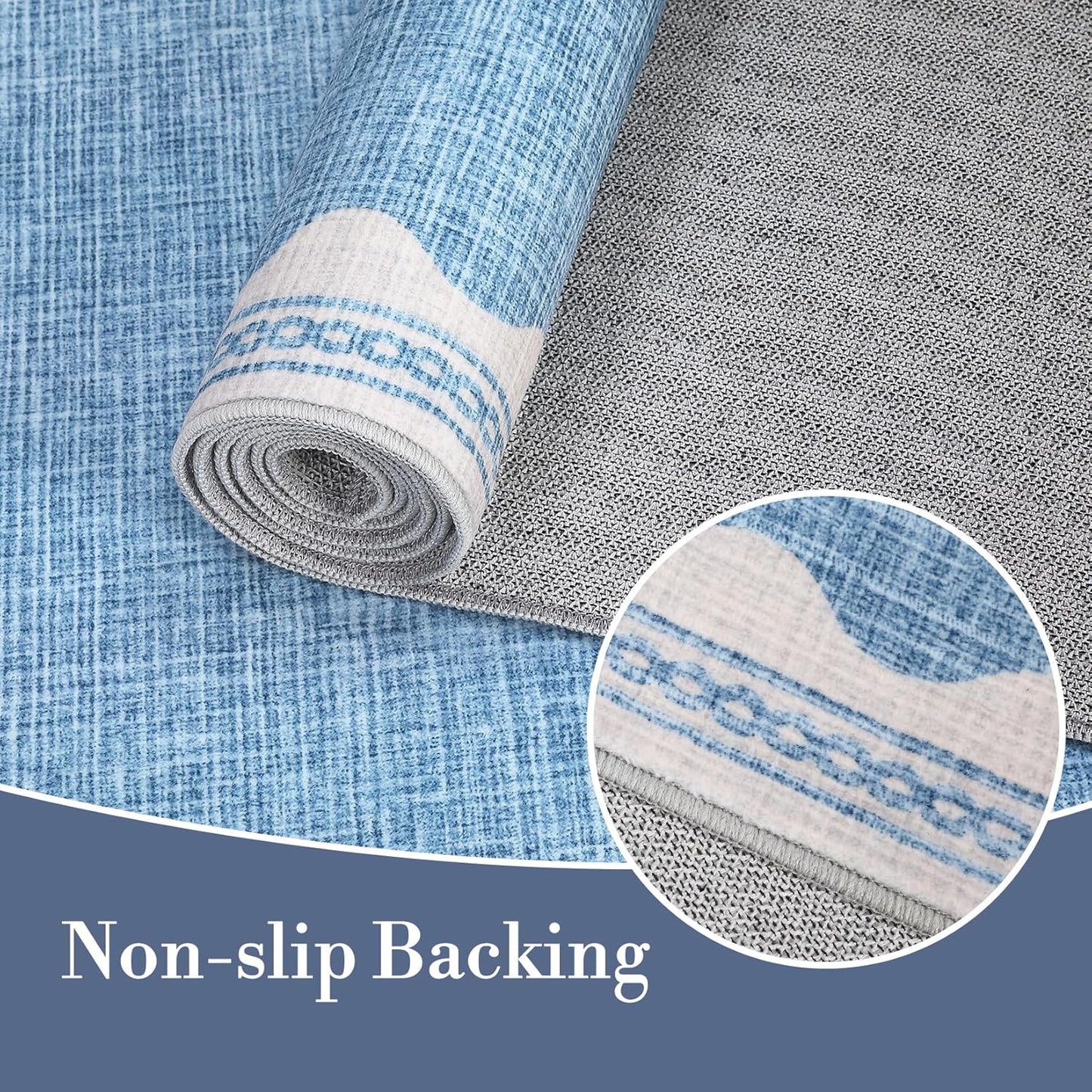 Scalloped Rug 4x6 Rugs for Entryway, Small Area Rugs Solid Blue Rug for Bedroom Girls, 4x6 Washable Rugs for Living Room, Non Slip Scalloped Bath Mat, Soft Dorm Nursery Carpet for Bedside