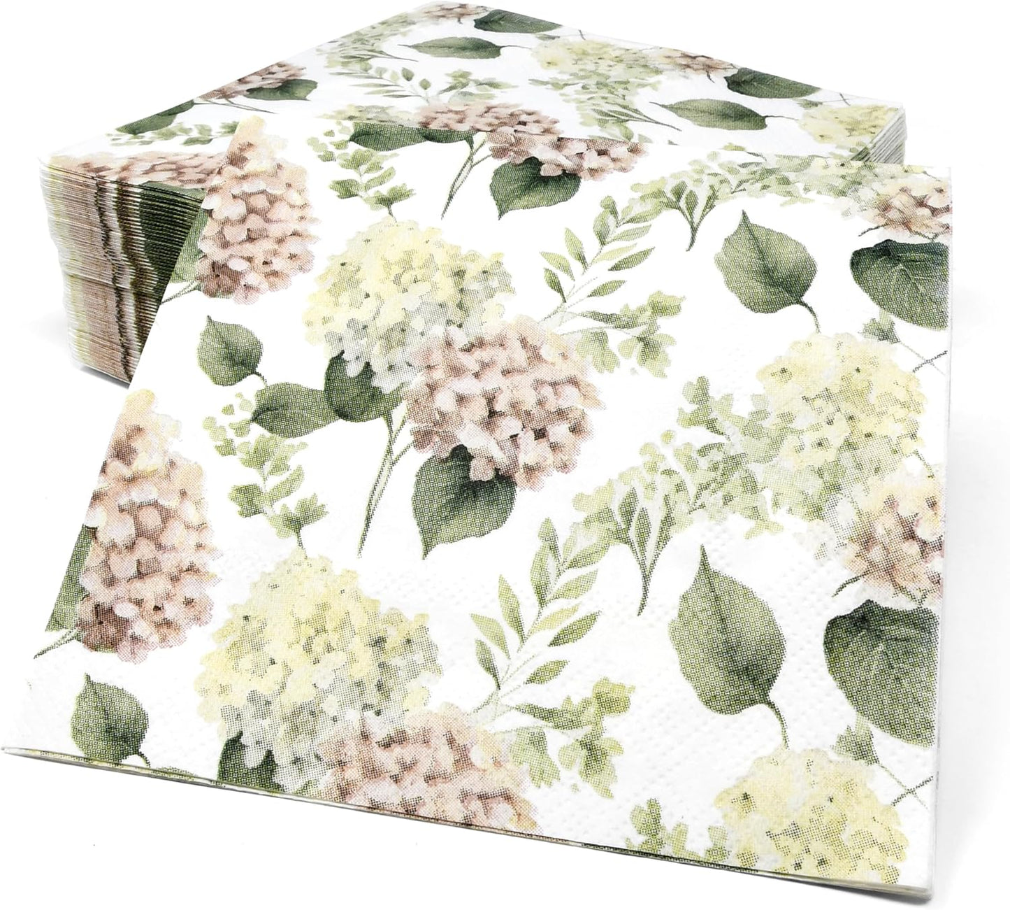 100 Pcs Hydrangea Scatter Floral Cocktail Beverage Napkins Hydrangeas Flowers Disposable Paper Dessert Napkin for Spring Summer Birthday Party Supplies