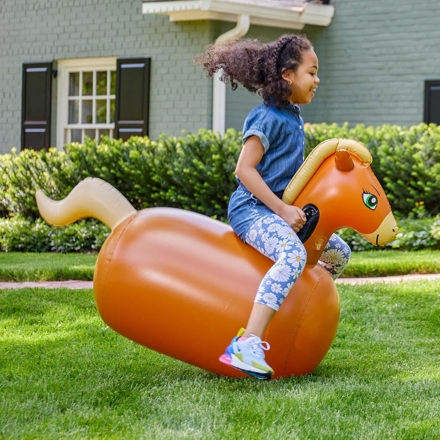 Hearthsong Hop N Go Inflatable Riding Bouncy Horse Hopping Toys for Kids Ages 5+ - Ride On Bouncer Animal Hopper Jumping Toys for Outdoor Games