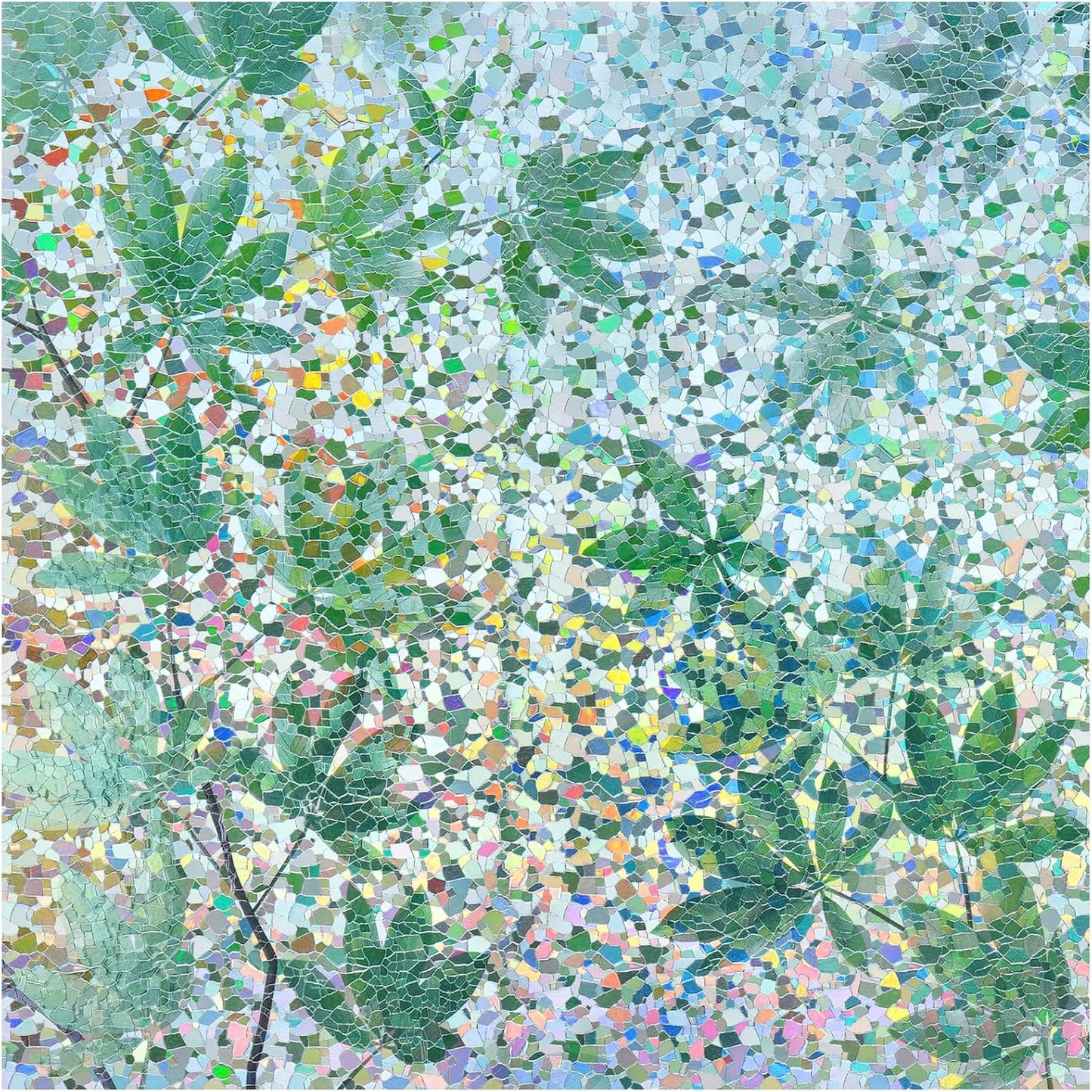 rabbitgoo Rainbow Window Privacy Film Decorative Stained Glass Diamond Pattern Window Sticker with Iridescent Tint Non-Adhesive Static Cling for Home Office Bathroom, Green Leaf 35.4 x 78.7 inch