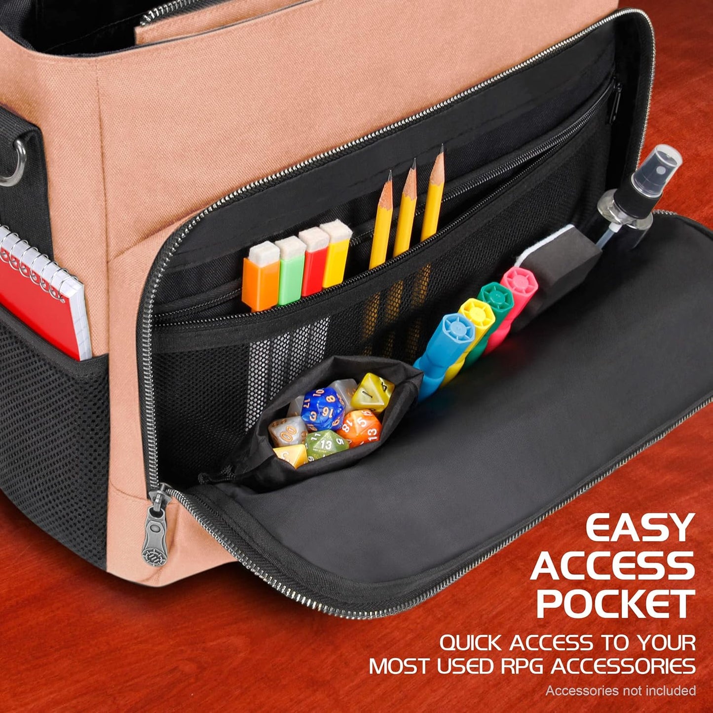 ENHANCE Collector's Edition RPG Player's Essentials DND Bag - Dragon Hide Exterior Messenger Bag Fits 2-4 Books, Binders, Dice & Accessories, with 17 inch Laptop Slot, Battlemap Straps (Dragon Pink)