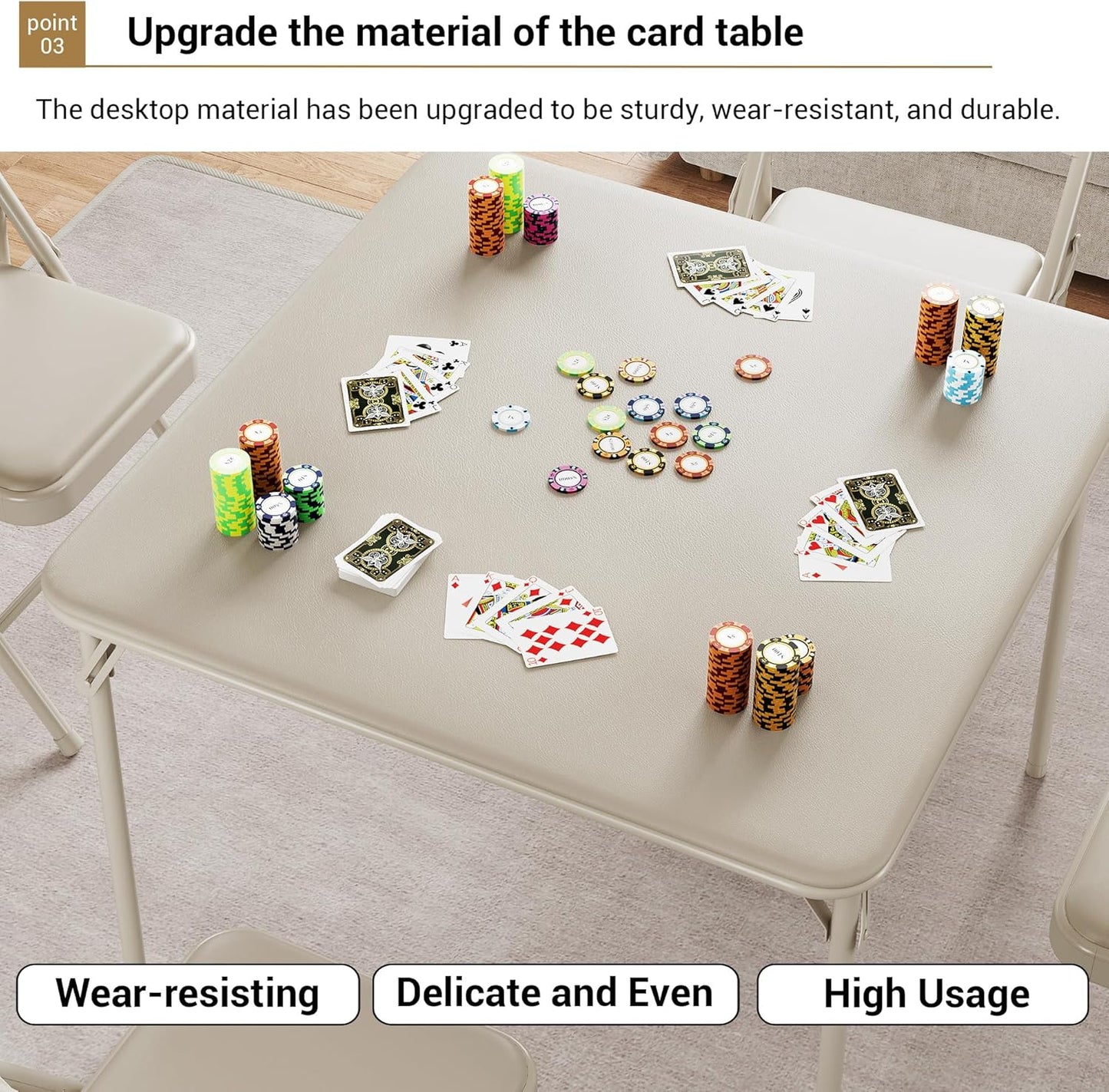 Folding Card Table, 34 Inch Portable Square Game Table with Collapsible Legs, Multifunctional Foladable Table with PU Padded Tabletop for Home, Parties, Picnics, Games, 1 Piece, Beige