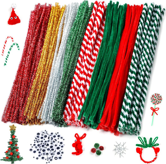 Christmas Pipe Cleaners,420 Pcs Pipe Cleaners Craft Set Including 320Pcs Pipe Cleaners &100Pcs Wiggle Googly Eyes Self Adhesive for Home&School DIY Art Crafts Daily or Christmas Decoration