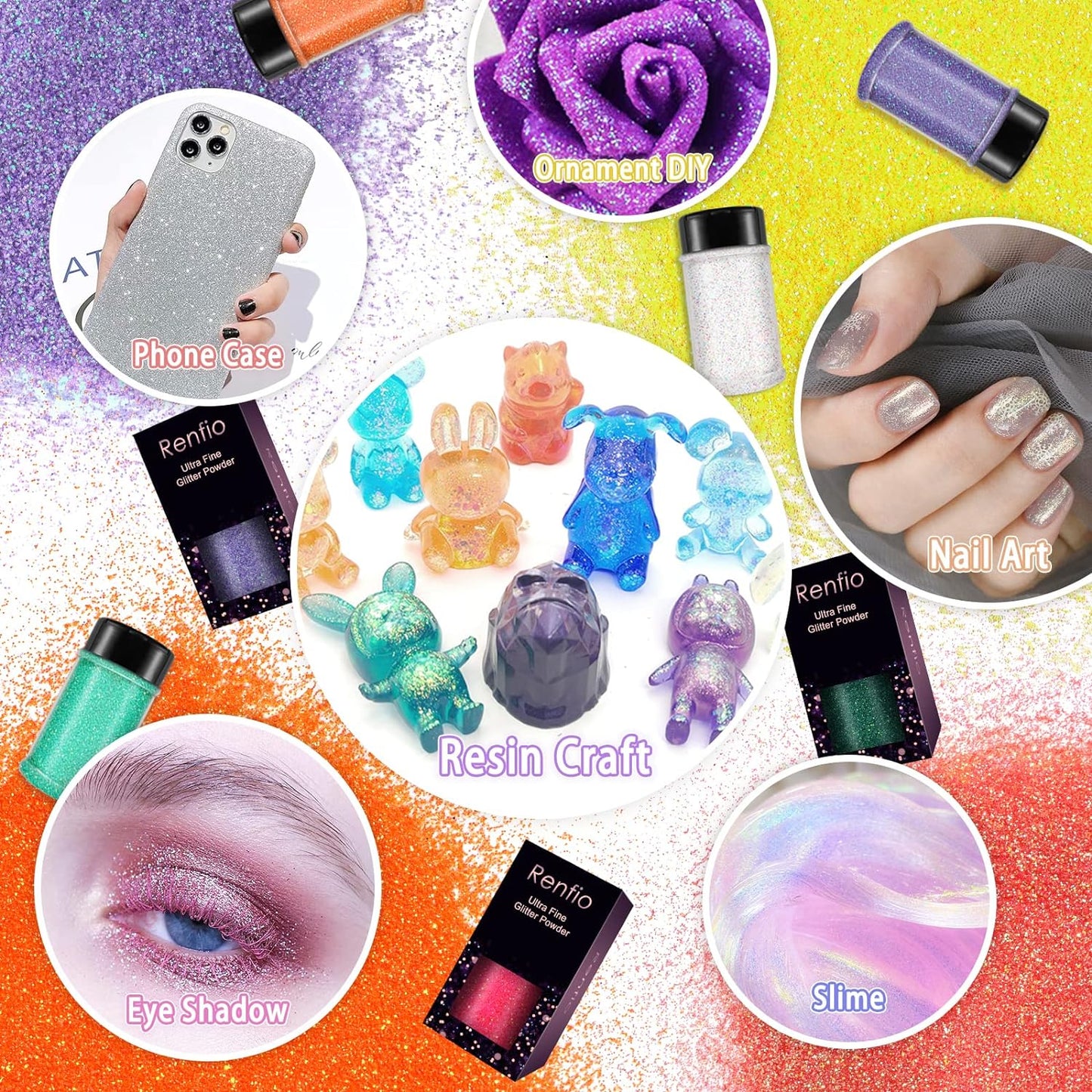 Renfio Iridescent Ultra Fine Glitter Powder Resin Supplies Glitters 1.94 Oz (55g) PET Flake Crafts Sequins 1/128" 0.008" 0.2mm Epoxy Chips Flakes for Tumblers Slime Painting Roses - Dream Purple