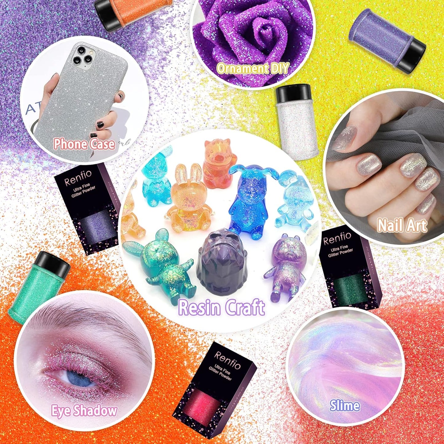 Renfio Iridescent Ultra Fine Glitter Powder Resin Supplies Glitters 1.94 Oz (55g) PET Flake Crafts Sequins 1/128" 0.008" 0.2mm Epoxy Chips Flakes for Tumblers Slime Painting - Magic Rose Pink