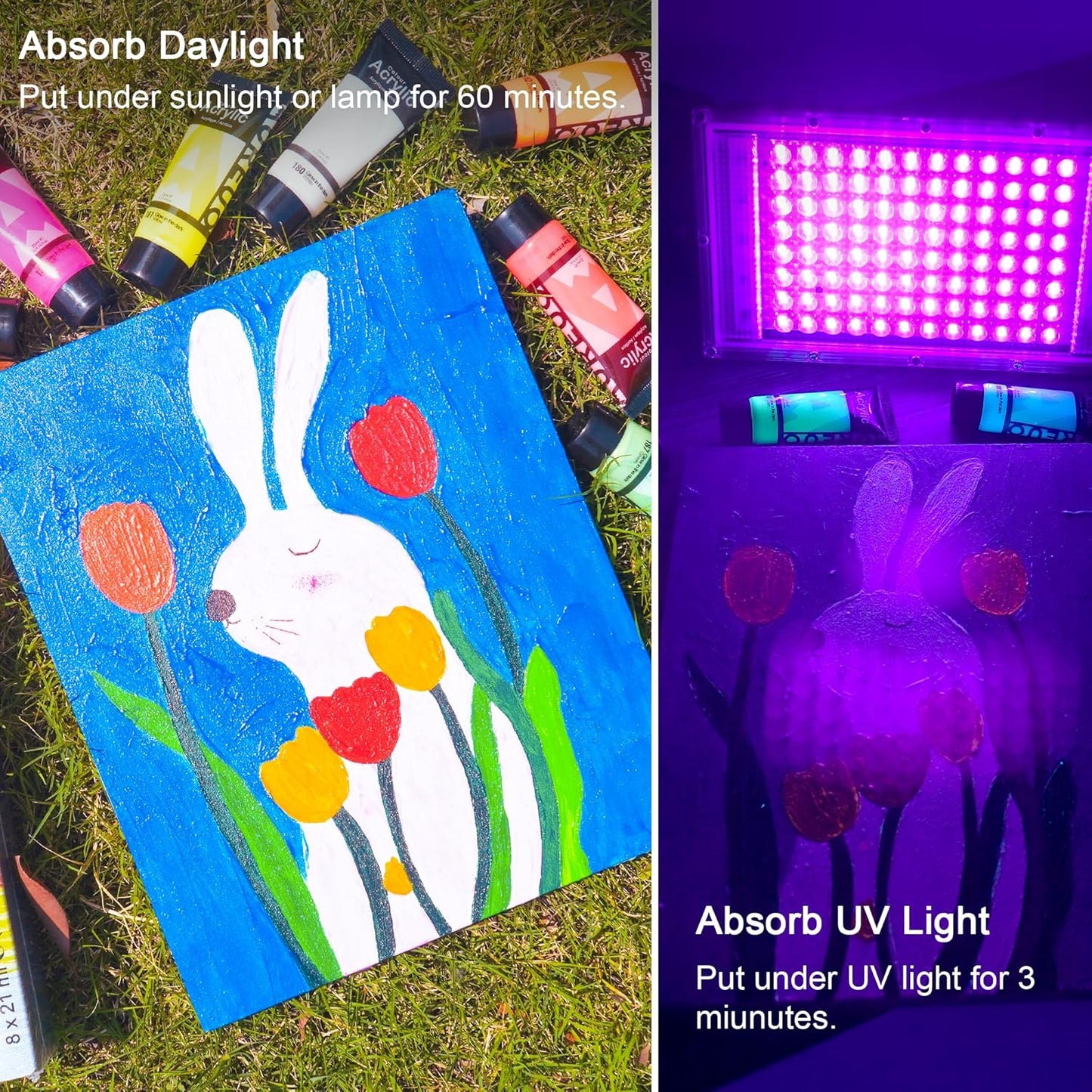 AUREUO Glow in the Dark Acrylic Paint, 8 Colors x 0.71 Fl Oz / 21ml Neon UV Black Light Paints for Easter Rocks, Wood, Craft, Canvas, Paint Party Supplies