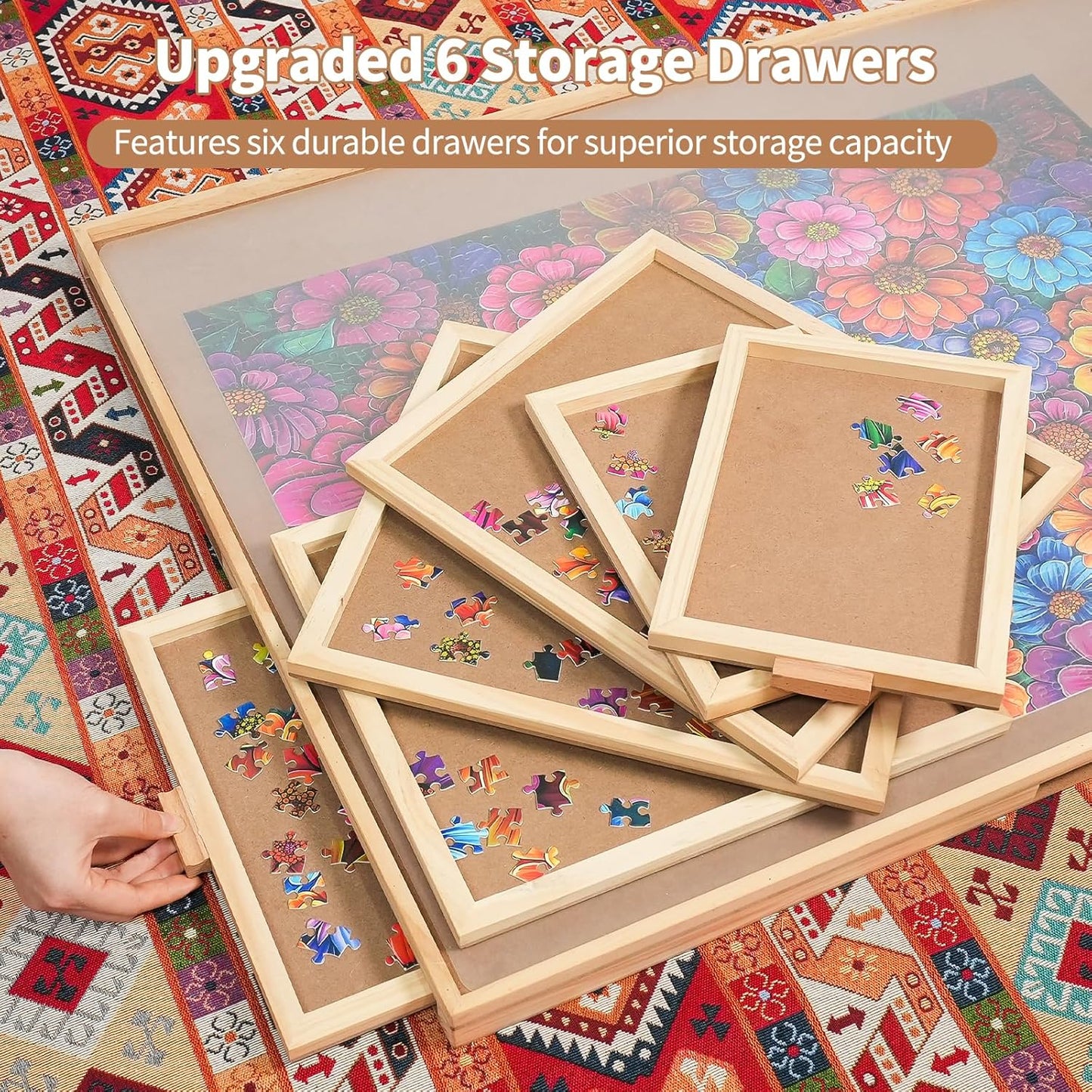 1000 Pieces Rotating Puzzle Board with 6 Drawers, Lazy Susan & Transparent Cover, 30.2"x22.4" Portable Wooden Jigsaw Puzzle Board , Great Gift for for Puzzle Enthusiasts