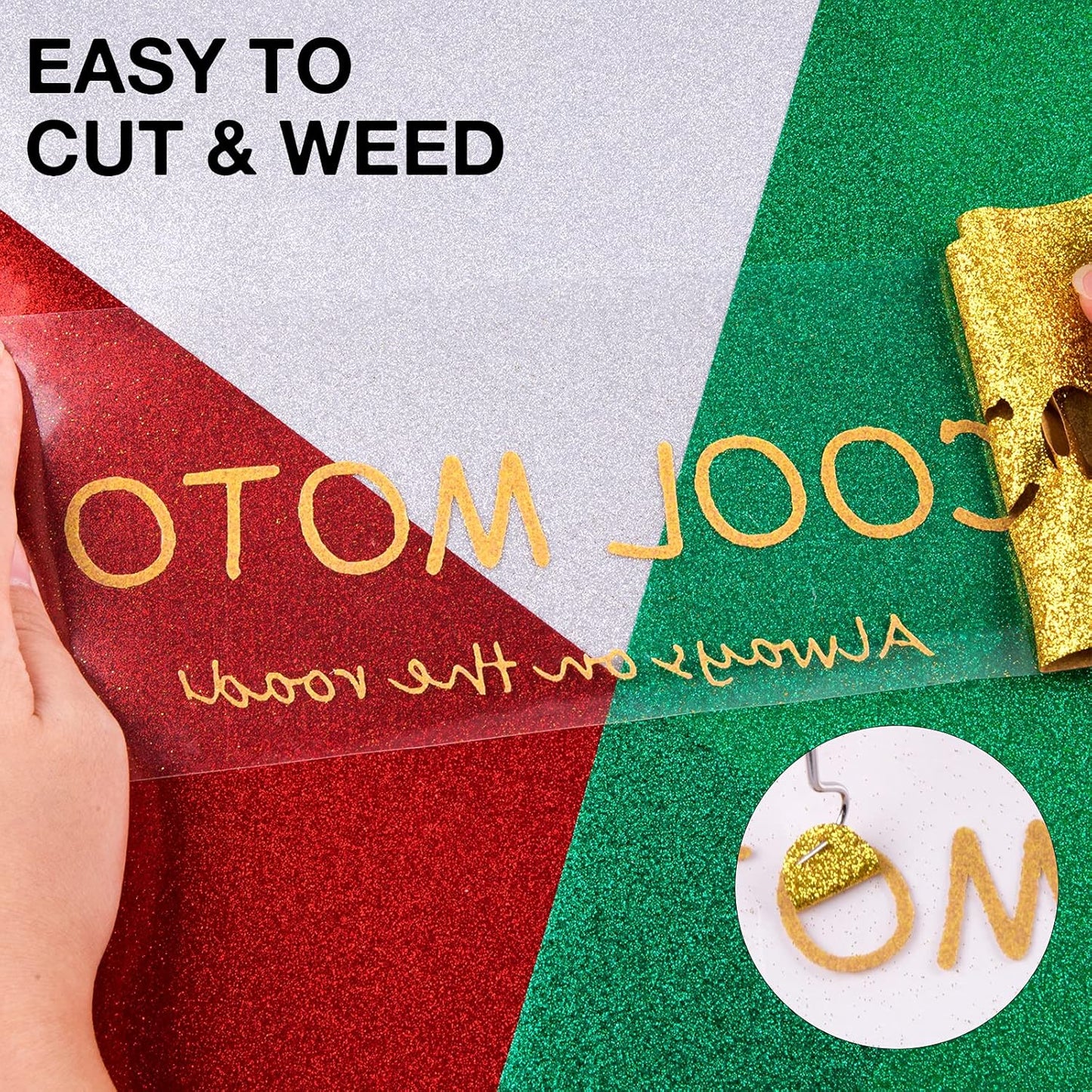 HTVRONT Gold Glitter HTV Heat Transfer Vinyl Rolls - 10" x 8ft Gold Glitter HTV Vinyl for Shirts, Glitter Iron on Vinyl for All Cutting Machine - Easy to Cut & Weed for Heat Vinyl Design (Gold)