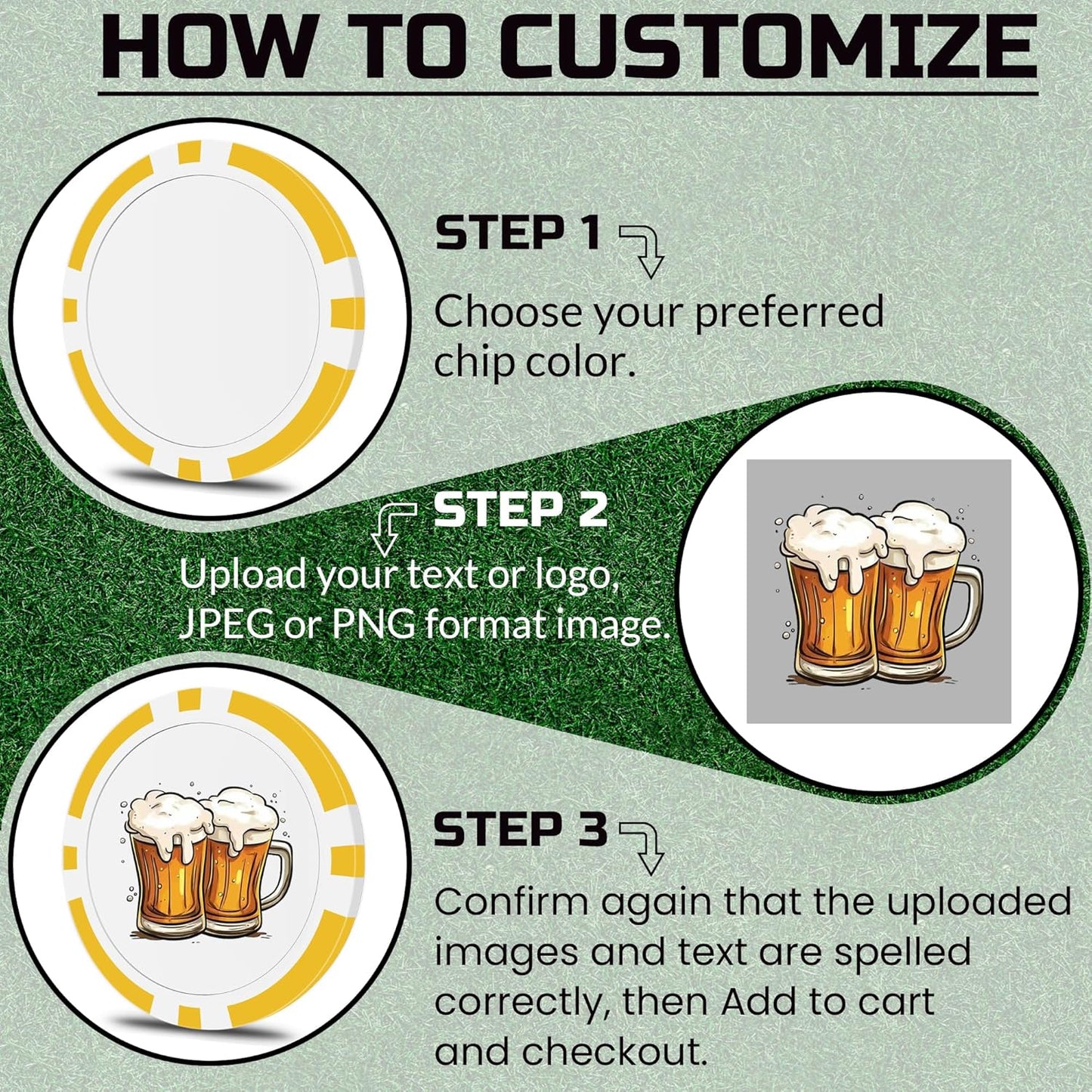 50 Custom Poker Chips, Personalized with Your own Logo, Photo or Text - 11.5g Casino Chips for Poker Gram, Tournaments, Business Card, Token