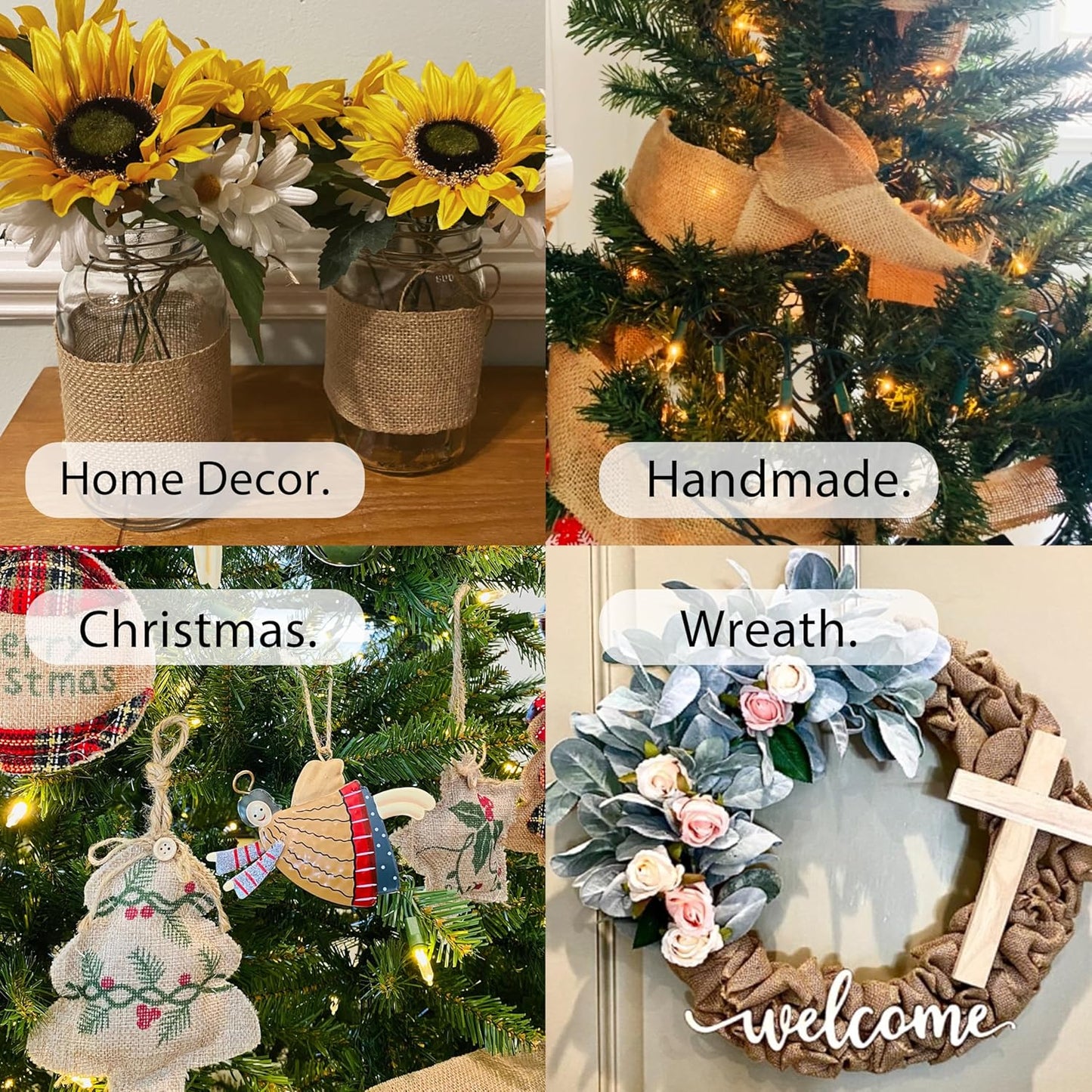 LaRibbons 6 Inch Burlap Wide Fabric Craft Ribbon，10 Yard, Natural Brown Ribbon for Bow Crafting,Wreath-Making, Tree Decoration