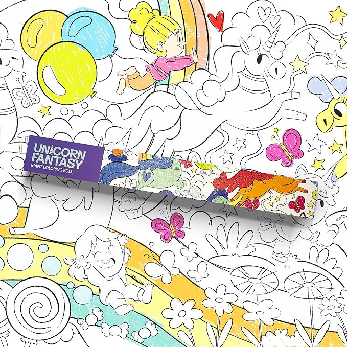 Crazy Little Books Unicorn Fantasy 30ft Giant Coloring Roll for Kids Fun Arts & Crafts Kit - Preschool Educational Fine Motor Skills & Creativity Development