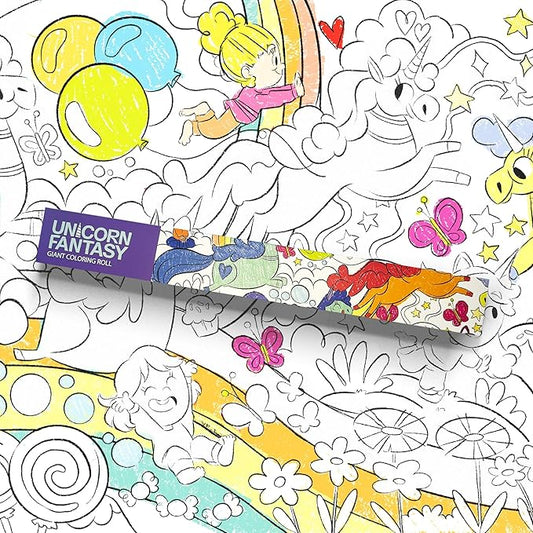 Crazy Little Books Unicorn Fantasy 30ft Giant Coloring Roll for Kids Fun Arts & Crafts Kit - Preschool Educational Fine Motor Skills & Creativity Development