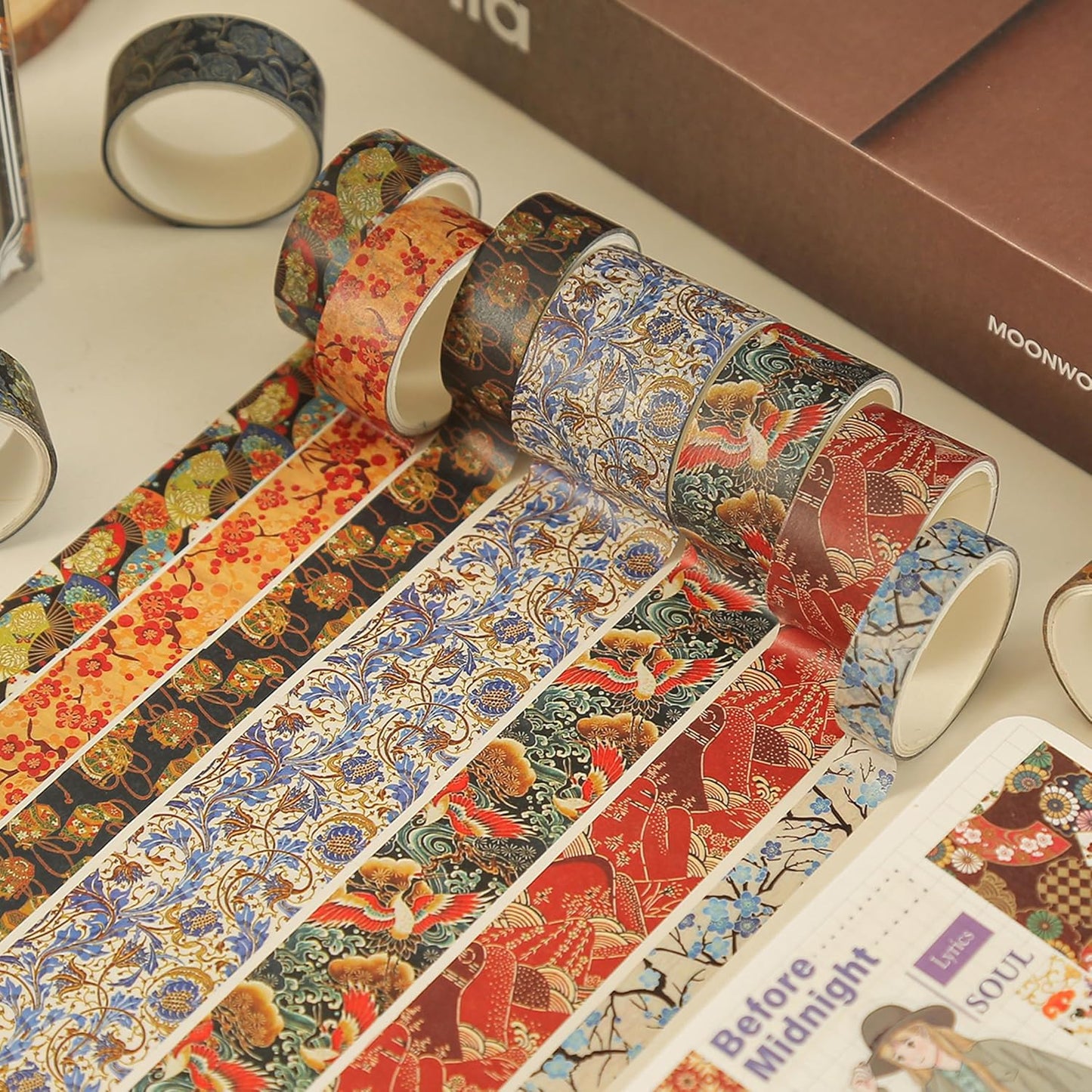 12 Rolls Kyoto Charm Washi Tape Set Japanese Arts Adhesive Tapes Geometric Garden Decorative Masking Tape Sets for Craft, Kids, Scrapbook, DIY, Gift Wrapping (Floral Bird)