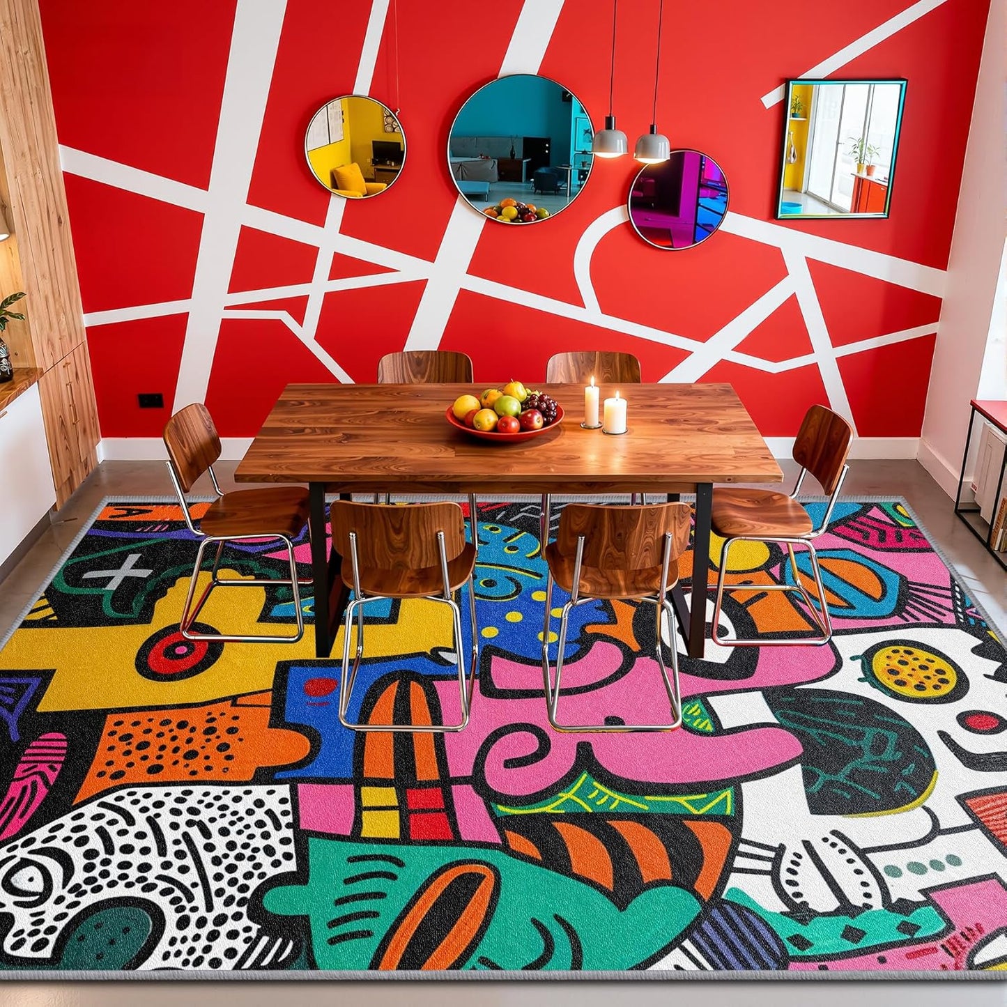 Abstract Rug 5x7-3x4 Rug - Abstract Rug - Colorful Pop Art Area Rug - Modern Geometric Graffiti Rugs - Multicolor Artistic Carpet - Home Decor