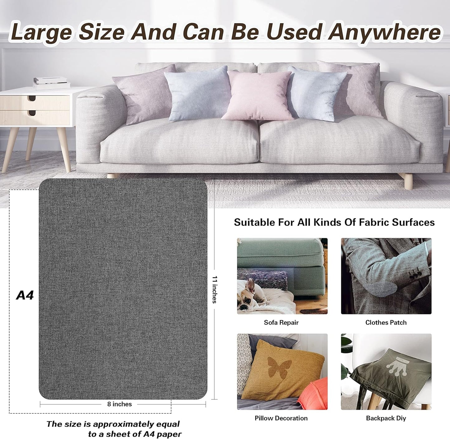 Fine Linen Repair Patches, Self-Adhesive Linen Fabric Patches, 8X11 inch 2 PCS, Multi Color, Can be Used for Linen Sofa Repair and Linen Clothes Repair(Gray Green,8" x 11"-2PCS)