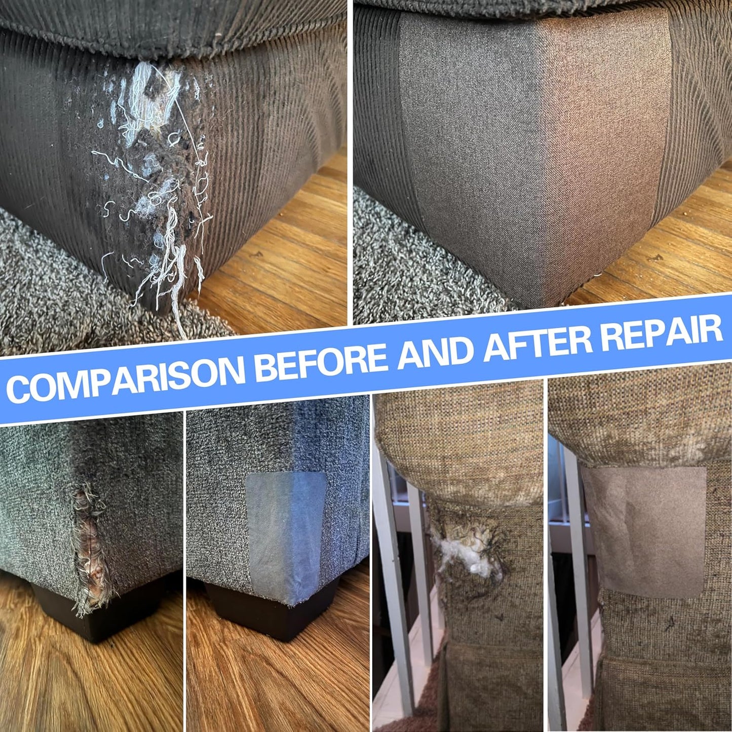 Azobur Sofa Fabric Repair Patch, 6 Piece Microfiber Patches, Self Adhesive Fabric Sofa Patch Repair Fabric, Luxurious Look, Quick Fix Sofa.(Dark Brown)