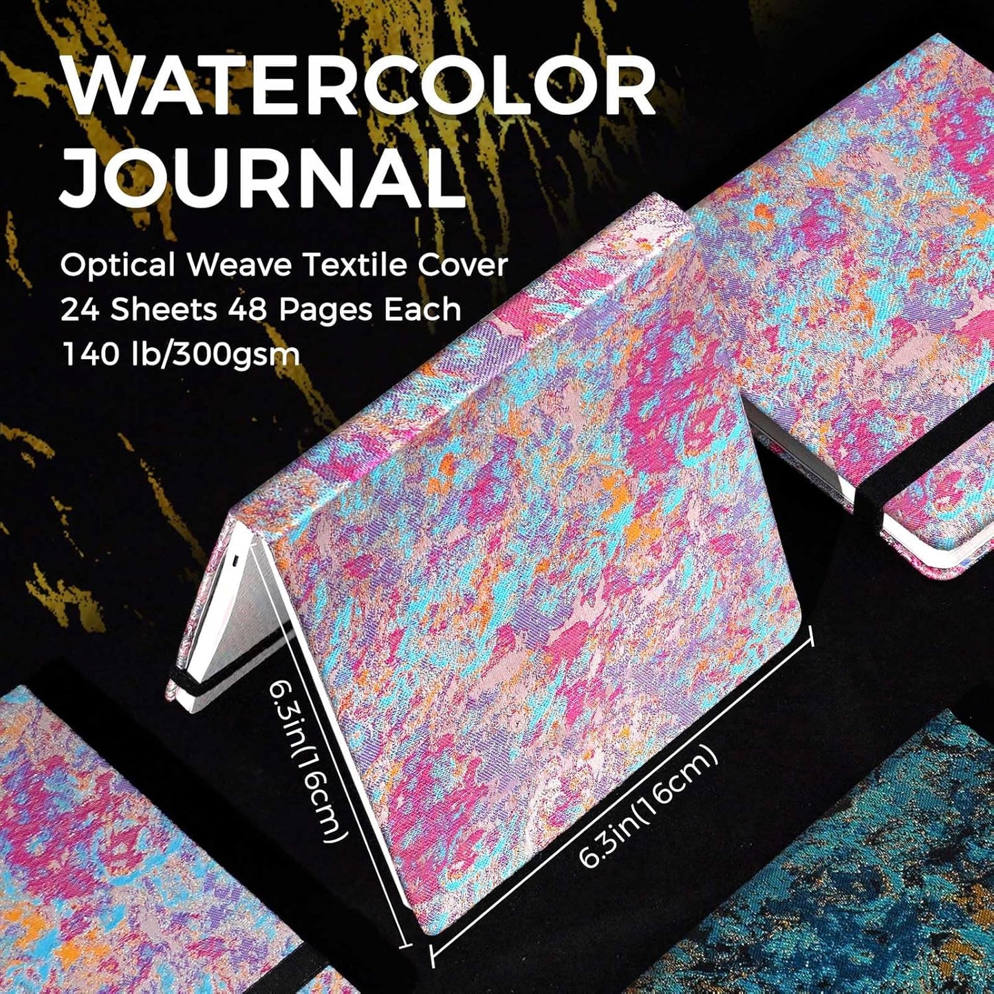 Funto Watercolor Journal, 6.3x6.3, 24 Sheets, 100% Cotton Cold Press, 300gsm/140lb, Inner Paper Pocket, Art Supplies for Mixed Media