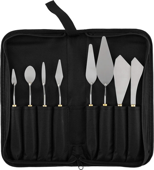 Creative Mark Stainless Steel Palette Knife Painting Tools - Paint Palette with Wooden Handle - Variety of Shapes and Sizes - Set of 8 w/Case, Set