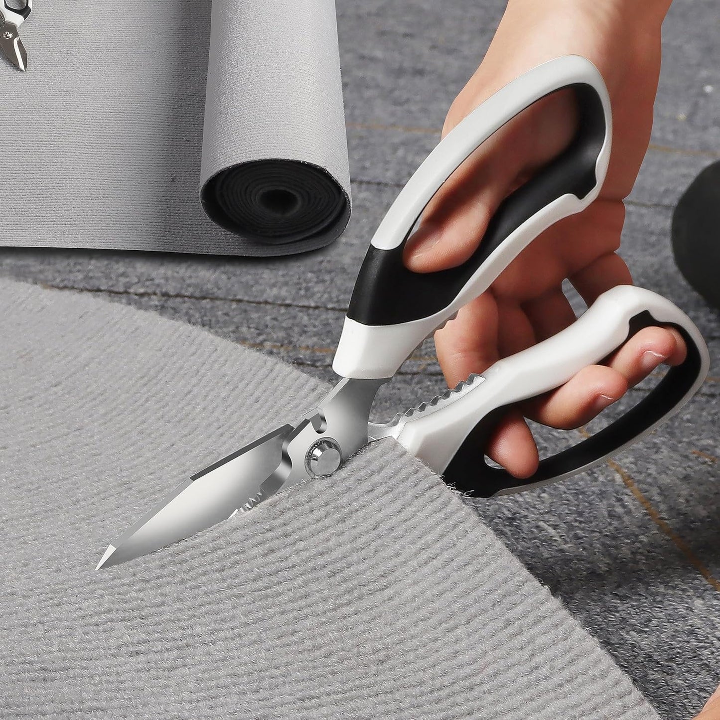 Utility Scissors Heavy Duty: sharp Scissors All Purpose heavy duty, Easy Cutting Carpet, Cardboard, Wires, Leather, Fabric（8'' White）