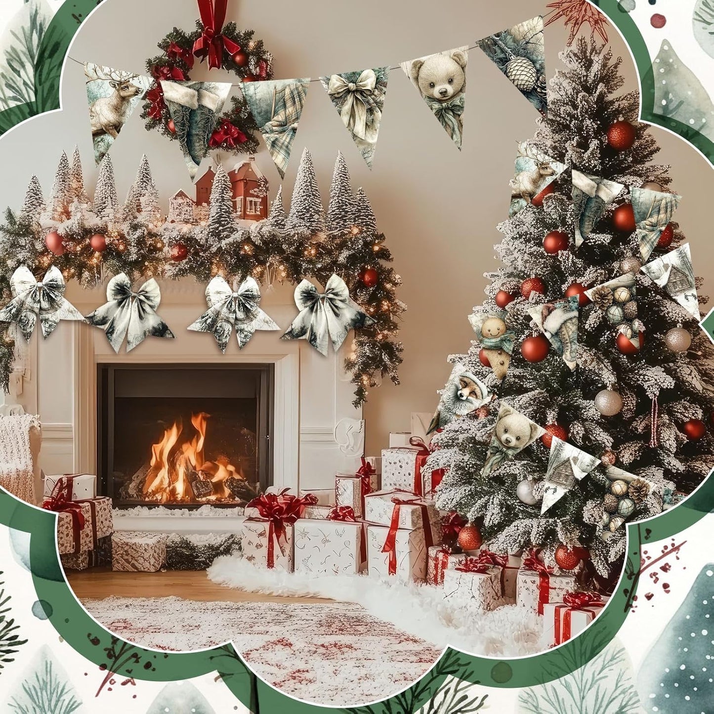 Ganeen 60 Pcs 10 x 10 Inch Vintage Green Christmas Quilting Fabric Squares Snowman Fat Patchwork Precut Strips Gingerbread Reindeer Fabric Bundles for Winter Xmas DIY Craft Sewing Handmade Material