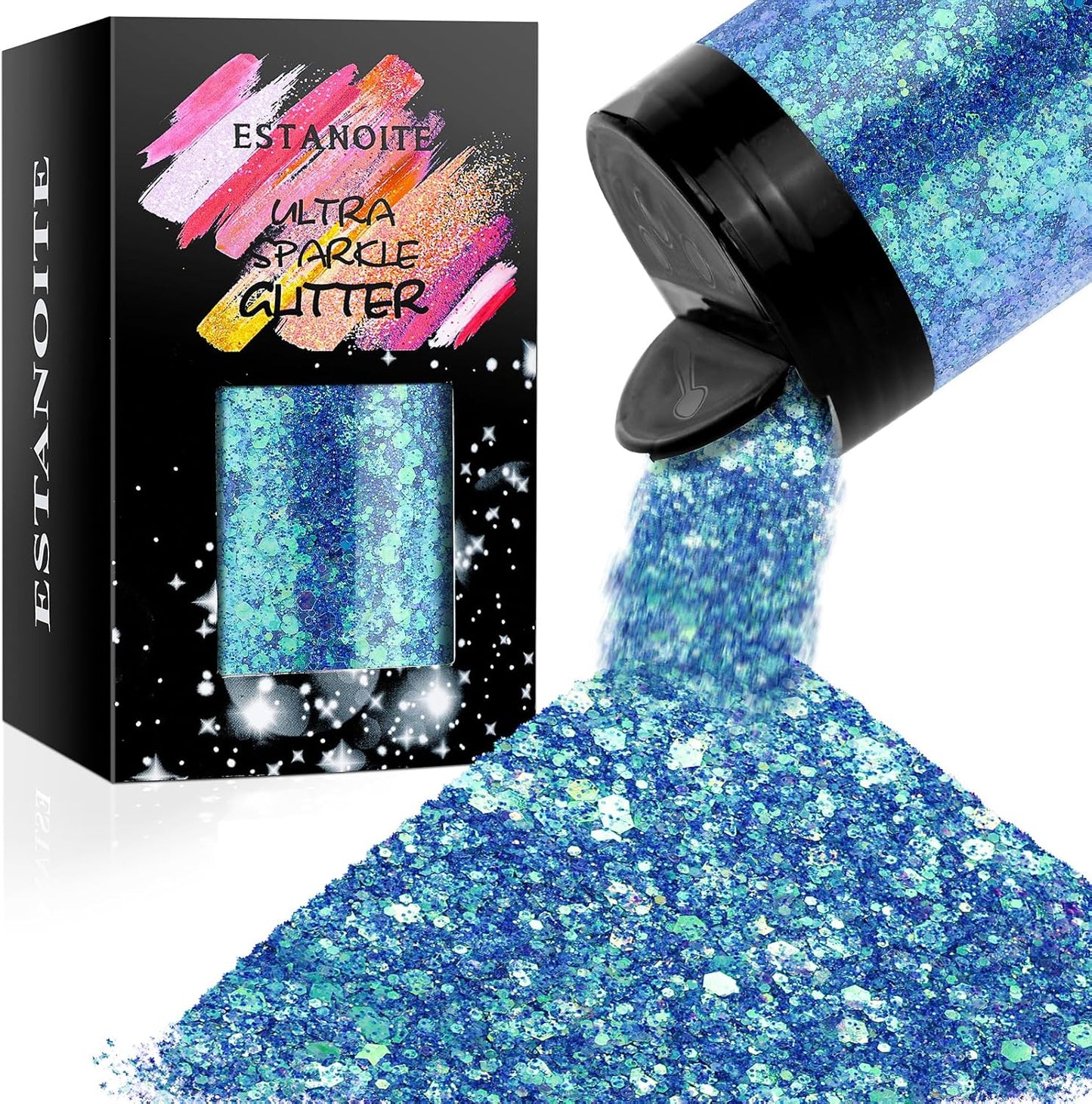 Iridescent Chunky Glitter 5.64oz/160g, Ultra Fine Glitter Powder Mixed Chunky PET Flakes Sequins for Resin Epoxy Craft Arts, Tumbler Nail Hair Eye Party Festival Decor (Fantasy Blue)