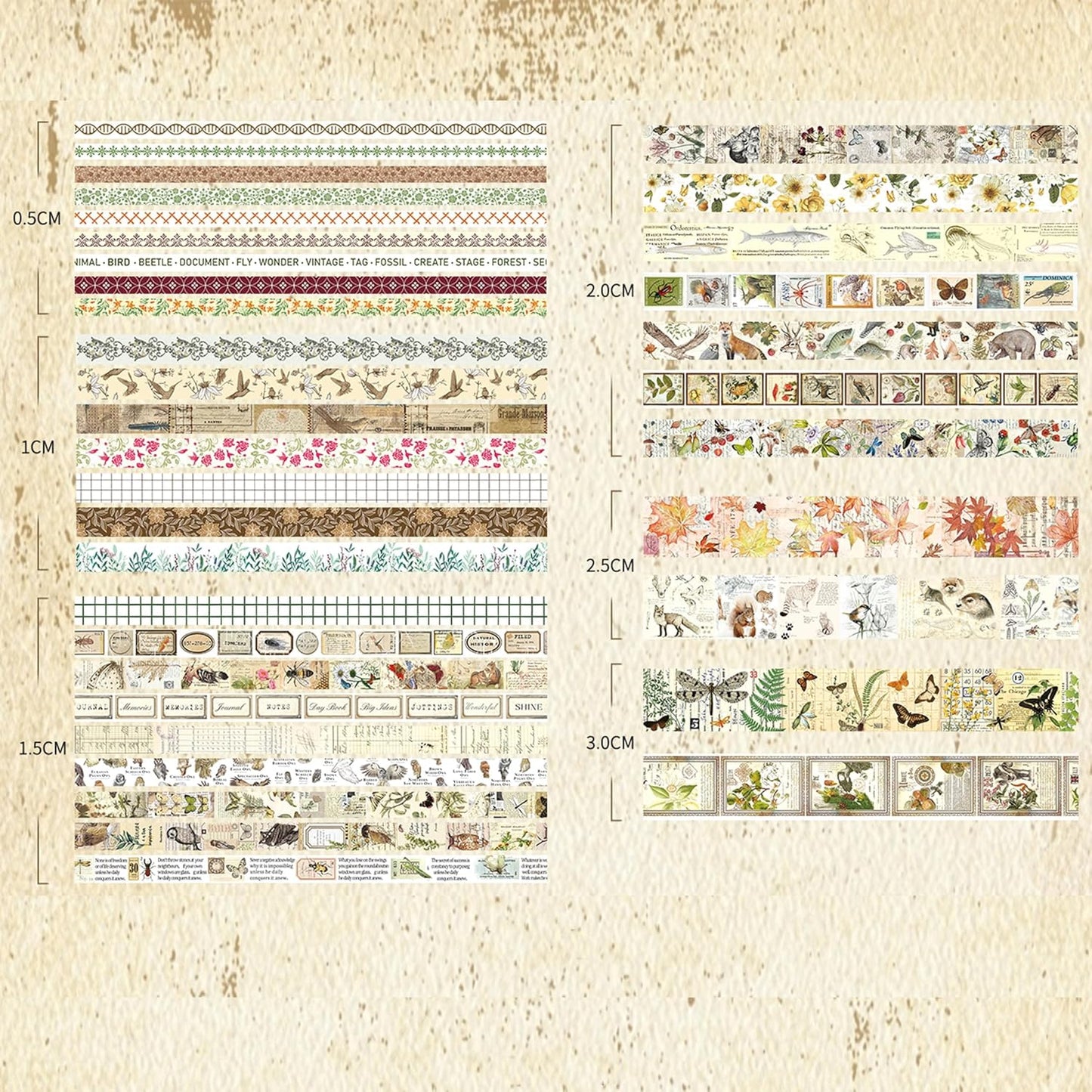 36 Rolls Vintage Washi Tape Pack Retro Arts Adhesive Tapes Wide Chronicle Decorative Masking Tape Sets for Craft, Kids, Scrapbook, DIY, Gift Wrapping (Soul Songs)