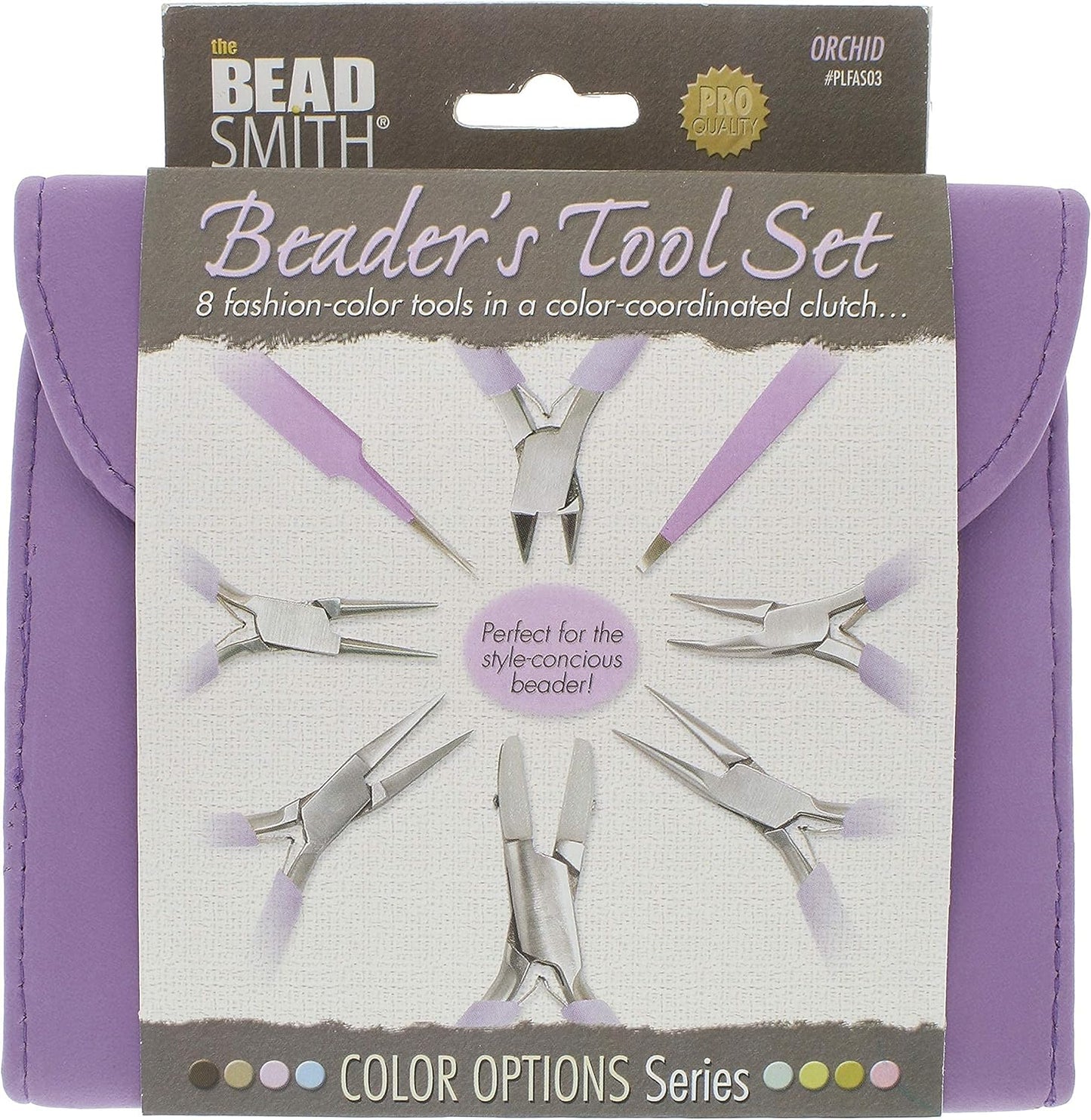 The Beadsmith Fashion Color Pliers – Set of 8 Slimline Color-Coordinated Tools – Matching Clutch in Orchid – Jewelry Making Supply Kit to Create Necklaces, Bracelets, Earrings & More