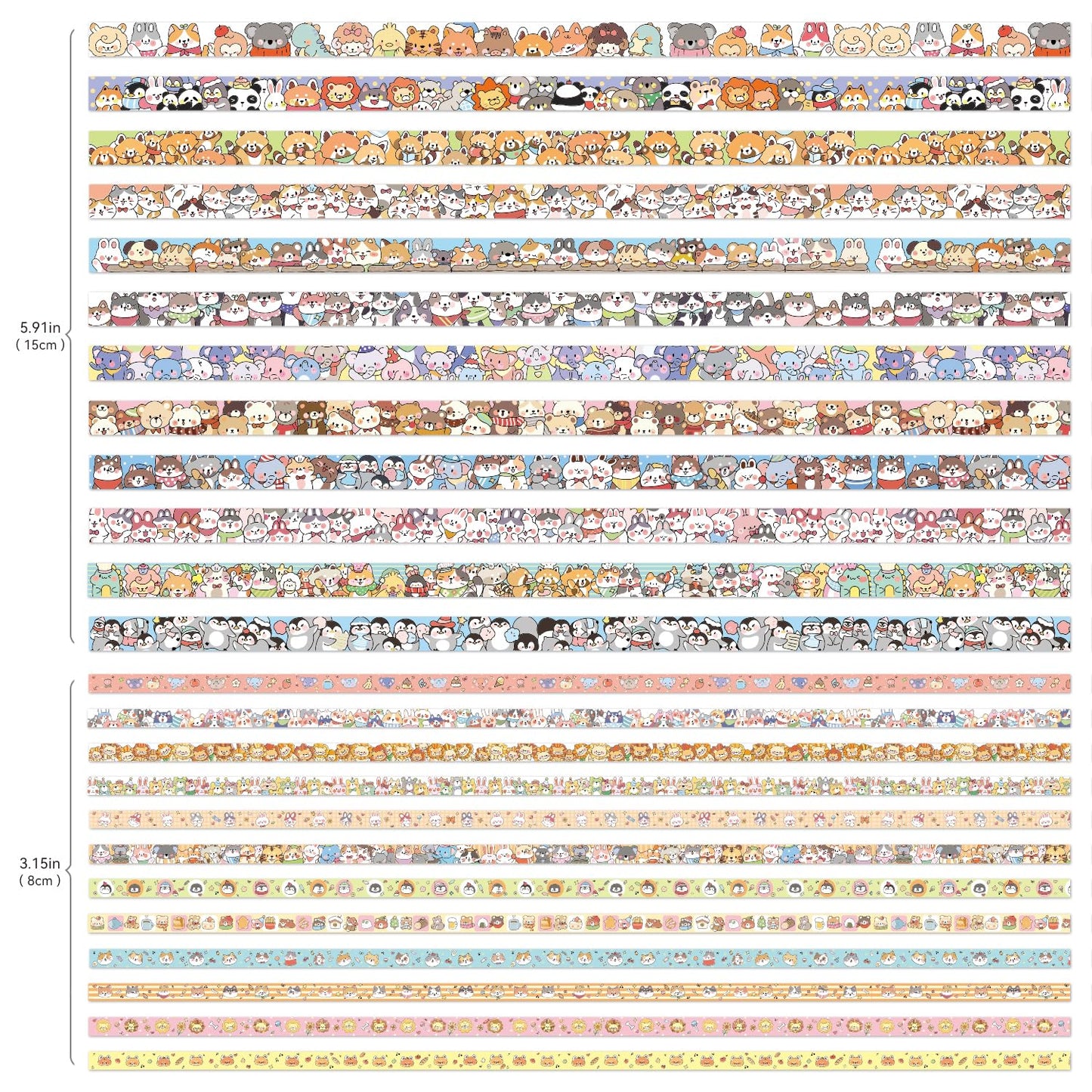 24 Rolls Colorful Cute Cartoon Animal Writable Washi Tape Set, Decorative Tapes for Scrapbooking and Journaling, Junk Journal Supplies, Bullet Journaling for Women Girl 8-15mm Wide 9.84ft Long/Roll