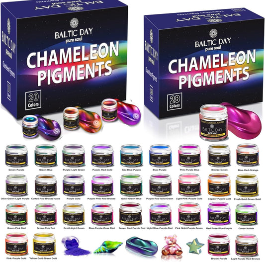 BALTIC DAY 48 Chameleon Mica Powder Set - Includes 8 Interference/Ghost Mica Powders - Color Shift Mica Powder Set