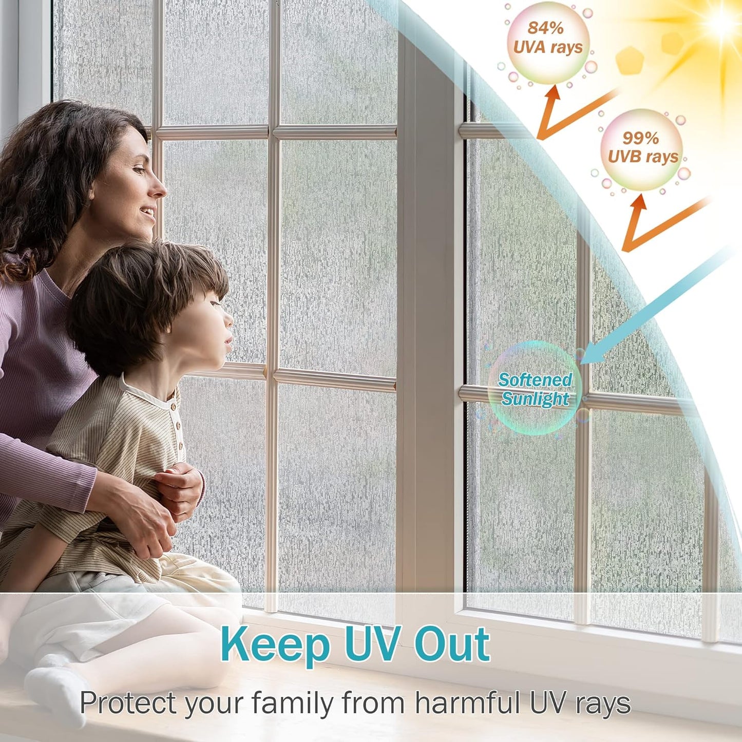 VELIMAX Rain Glass Window Film Privacy Static Window Clings Decorative Glass Sticker for Home Office Removable UV Protection Heat Control 29.5 x 78.7 inches