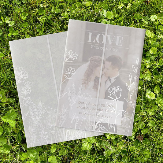 HAUTOCO 100 Pack Vellum Jackets for 5x7 Invitations, Pre-Folded Translucent 135GSM Vellum Paper Wraps, White Flower Envelope Liners Wedding Invitations Accessories