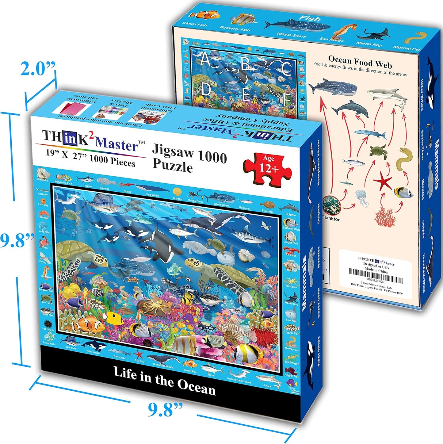 Think2Master Colorful Ocean Life 1000 Pieces Jigsaw Puzzle for Kids 12+, Teens, Adults & Families. Great Gift for stimulating Learning About Coral Reefs. Size: 26.8” X 18.9”