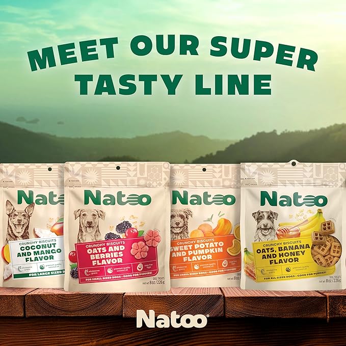 NATOO Dog Treats for Large Breed, Crunchy Biscuits Oats Banana and Honey, Natural Dog Treats, Rich in Omega 6, Prebiotics and Fiber, Antioxidants for Immunity, 8oz