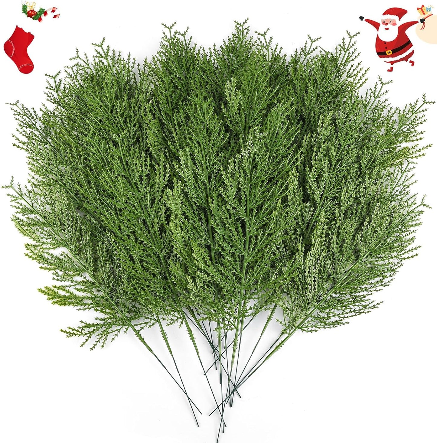 Hananona 120 Pcs Artificial Faux Greenery Sprigs and Twigs - Pine and Cedar Stems for Christmas Holiday DIY, 120 Pieces, Green