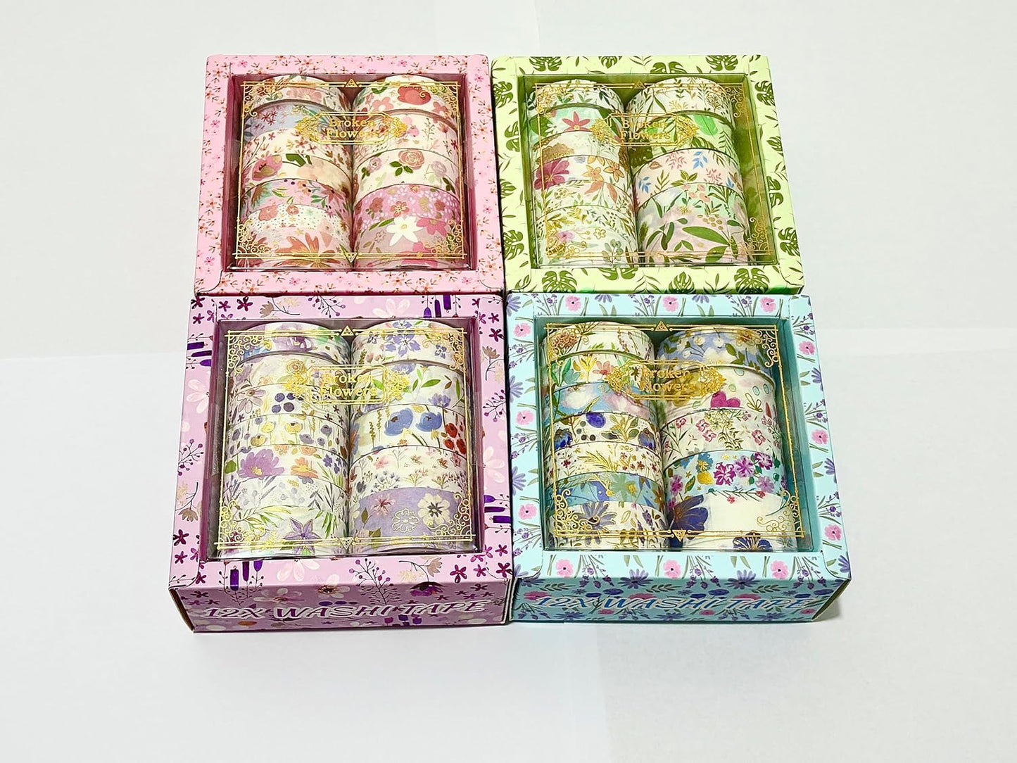 Floral Gilding Decorative Washi Tape Set,48 Rolls,Colorful Craft Tape for Journaling,DIY Crafts,Scrapbooking (Pin+Purple+Green+Blue)