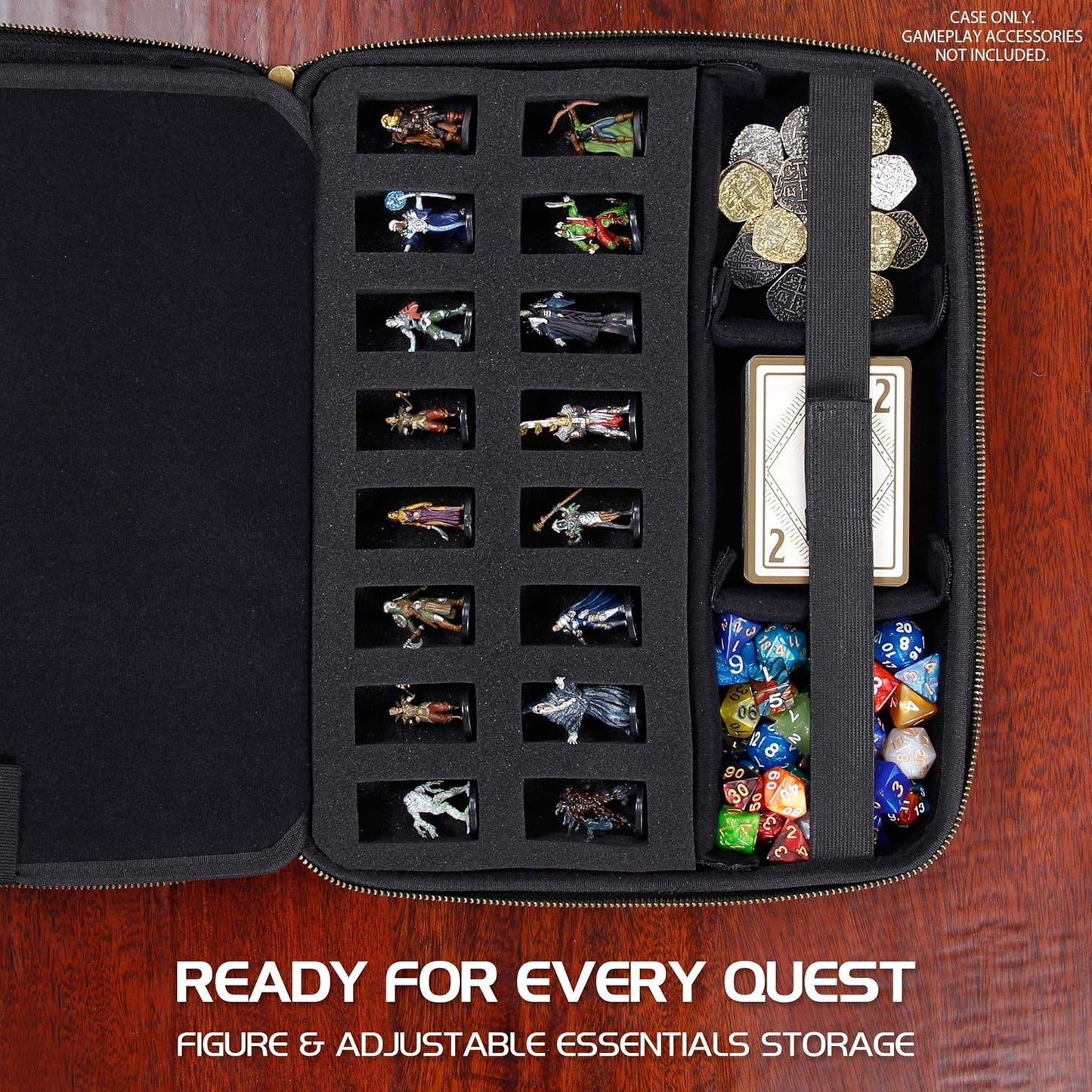 ENHANCE RPG Organizer Case - DnD Binder with Built-in Character Sheet Holder and Erasable Scribe Panel, Dice Rolling Area, Removable Pen Pouch, Miniature Foam Tray, Wrist Strap
