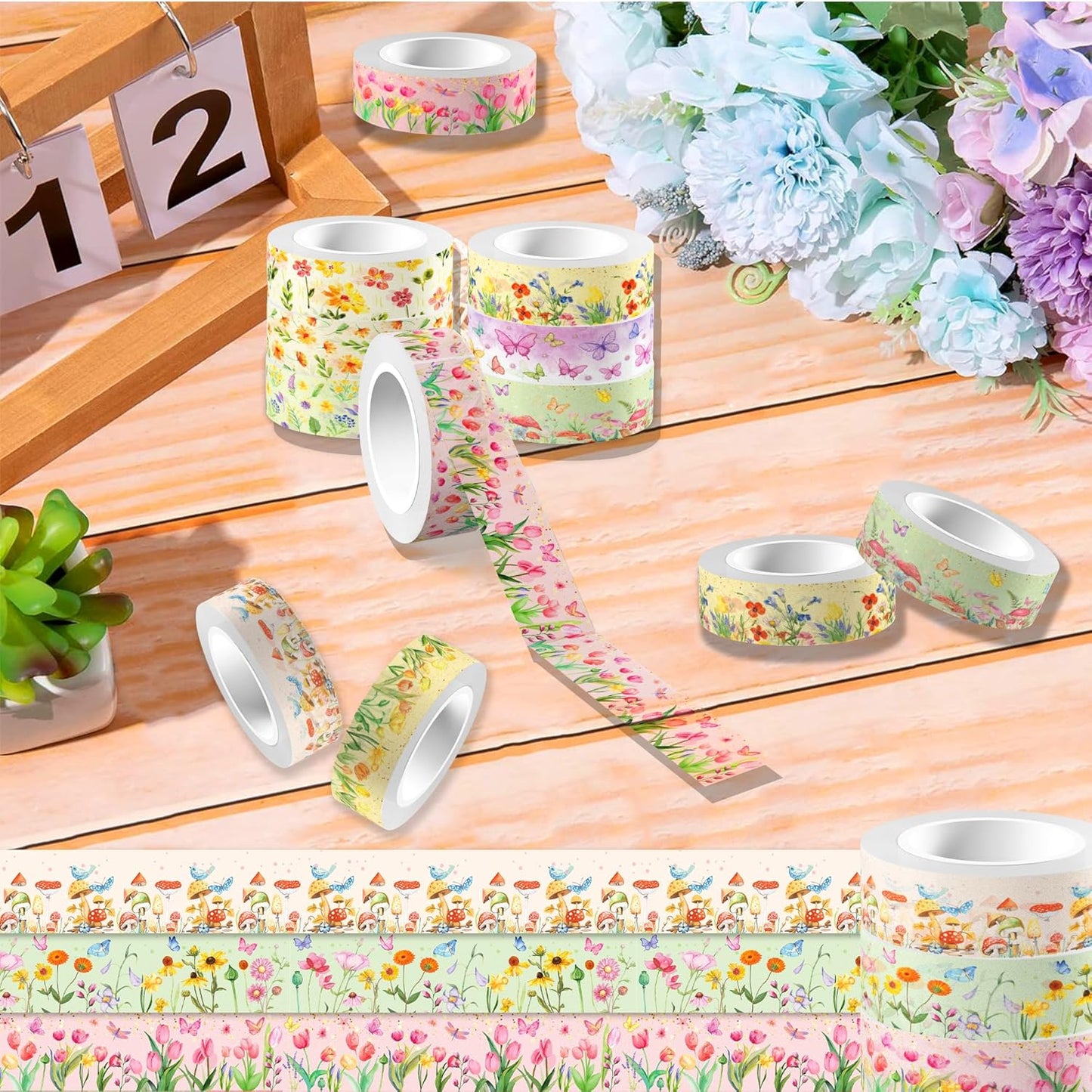 12 Pcs Flowers Washi Tapes Set Flowers Blooms Garden Vintage Flowers Masking Tape Floral Themed Decorative Tape Flowers Printed Decorative for DIY, Planner, Scrapbooking, and Party Decor