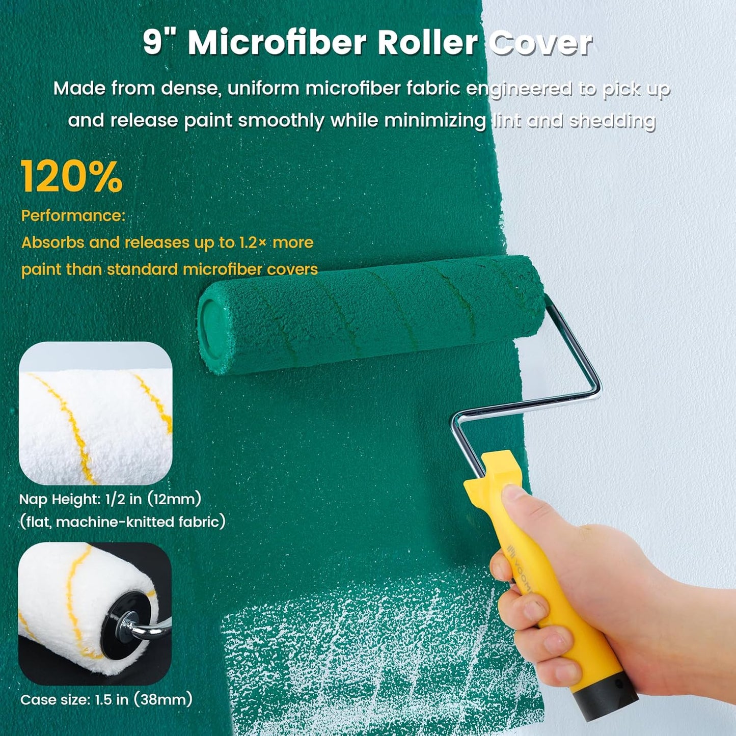 VOOMEY 12 PCS Paint Roller Kit, Deep Grooved Foot Paint Tray, Paint Tray Liner, Wall Paint Roller with Frame, Professional Paint Kit for House Painting