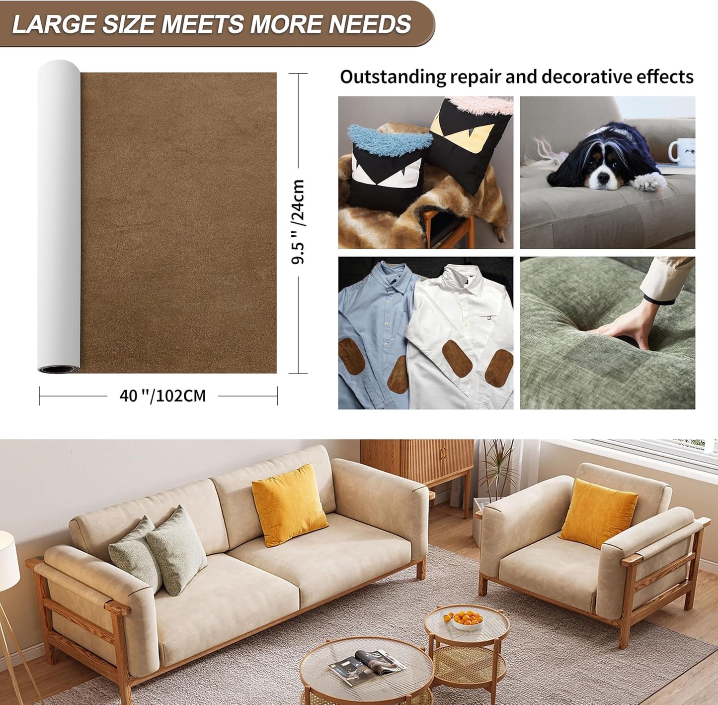 Azobur Sofa Repair Patch - Oversized Microfiber Patch, Self Adhesive Fabric, Super Cost-Effective Combination (Brown)