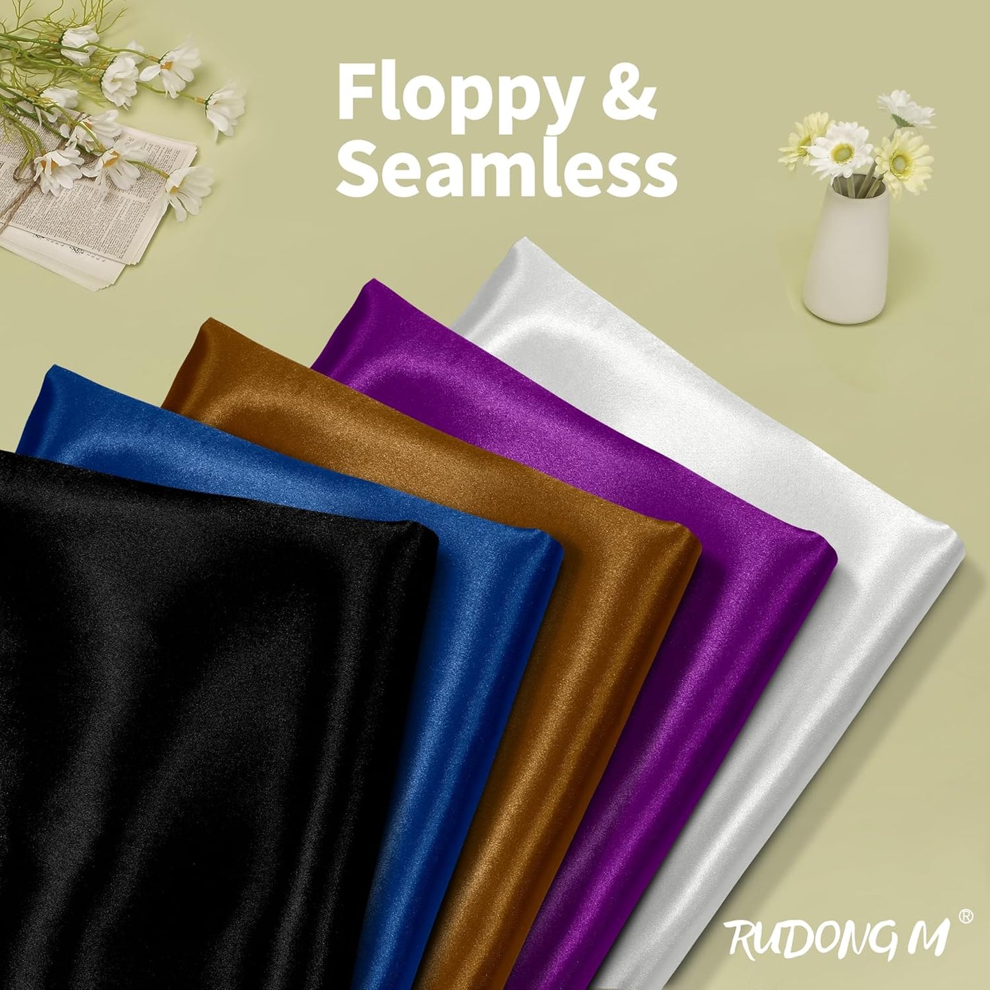 RUDONG M Black Satin Fabric by The Yard, 1 Yard x 60 Inch Wide Silky Charmeuse Satin Fabric, Soft Satin Fabric for Wedding Decorations, Bridal Dress, Sewing, Accessories, DIY Crafts