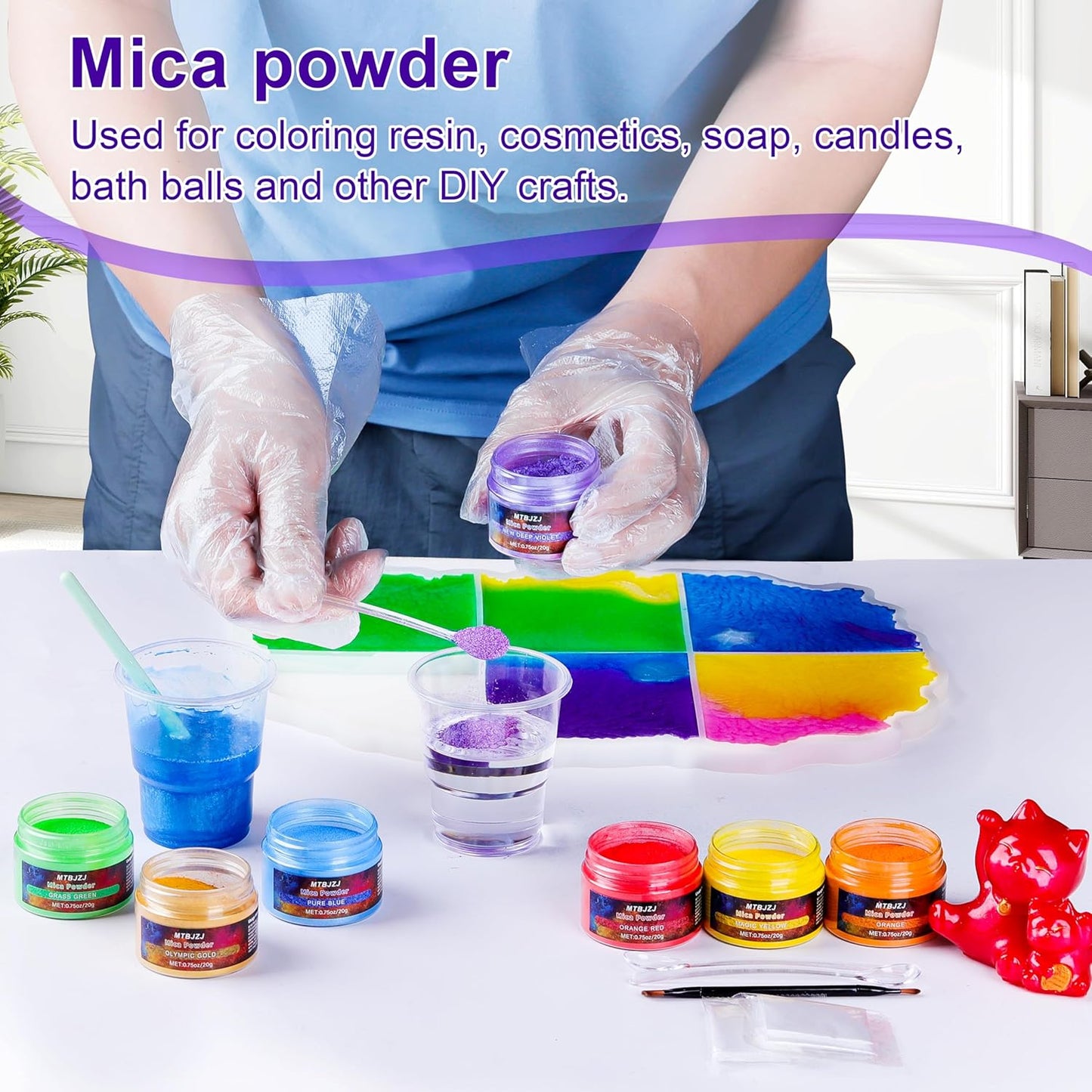 MTBJZJ Mica Powder for Resin, 15 Colors - 20g/Bottle of Epoxy Resin Color Pigment,for Candle Dye, Lip Gloss Pigment, Soap Making, Slime Colorant, Paint, Bath Bombs,Nail Polish and Eye Shadow