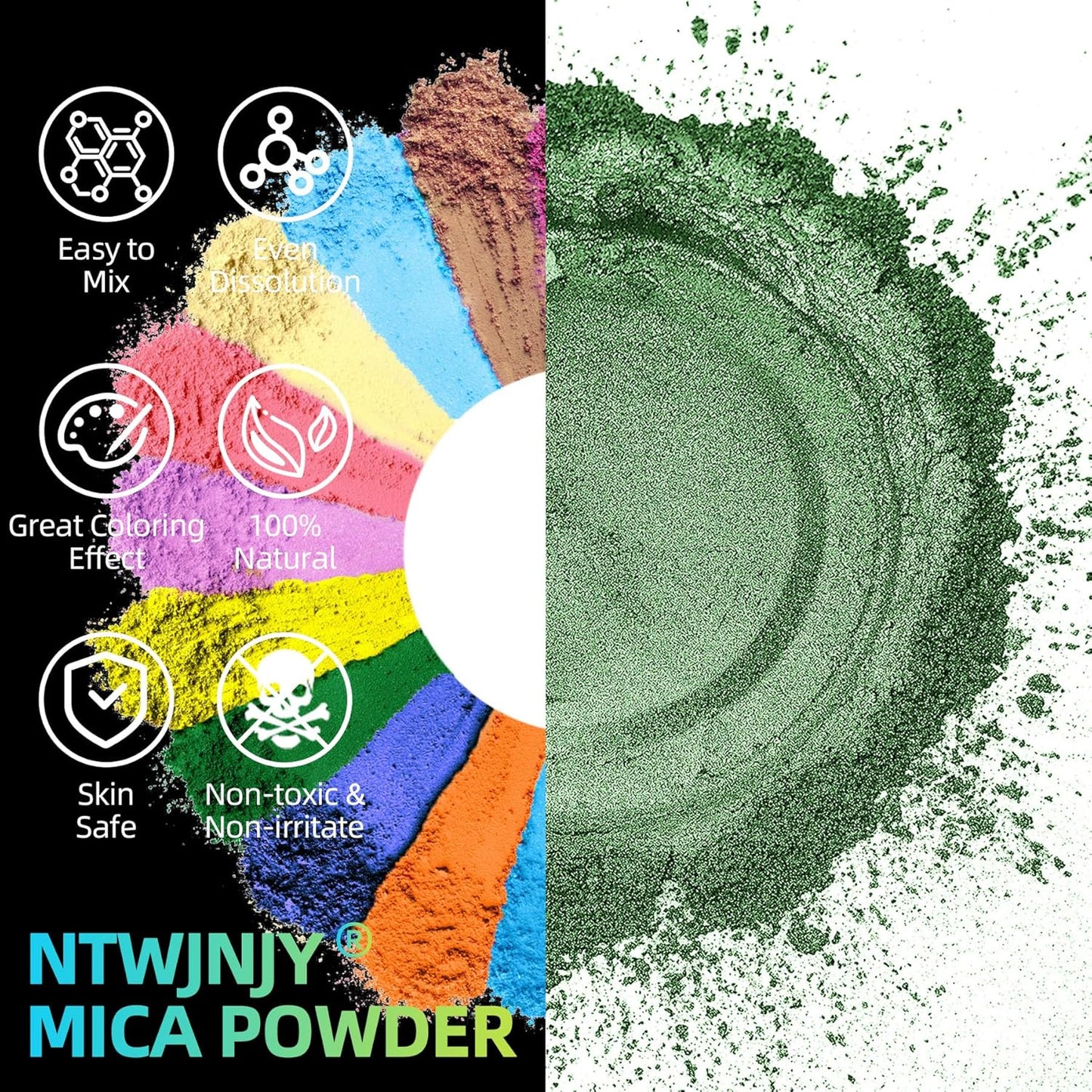 Dark Green Mica Powder for Epoxy Resin，Natural Shimmer Mica Powder Used for Coloring Resin Artwork, car Spray Paint, Candles, soap, Eye Shadow, Lip Gloss, Nail Polish(50g/1.7oz)