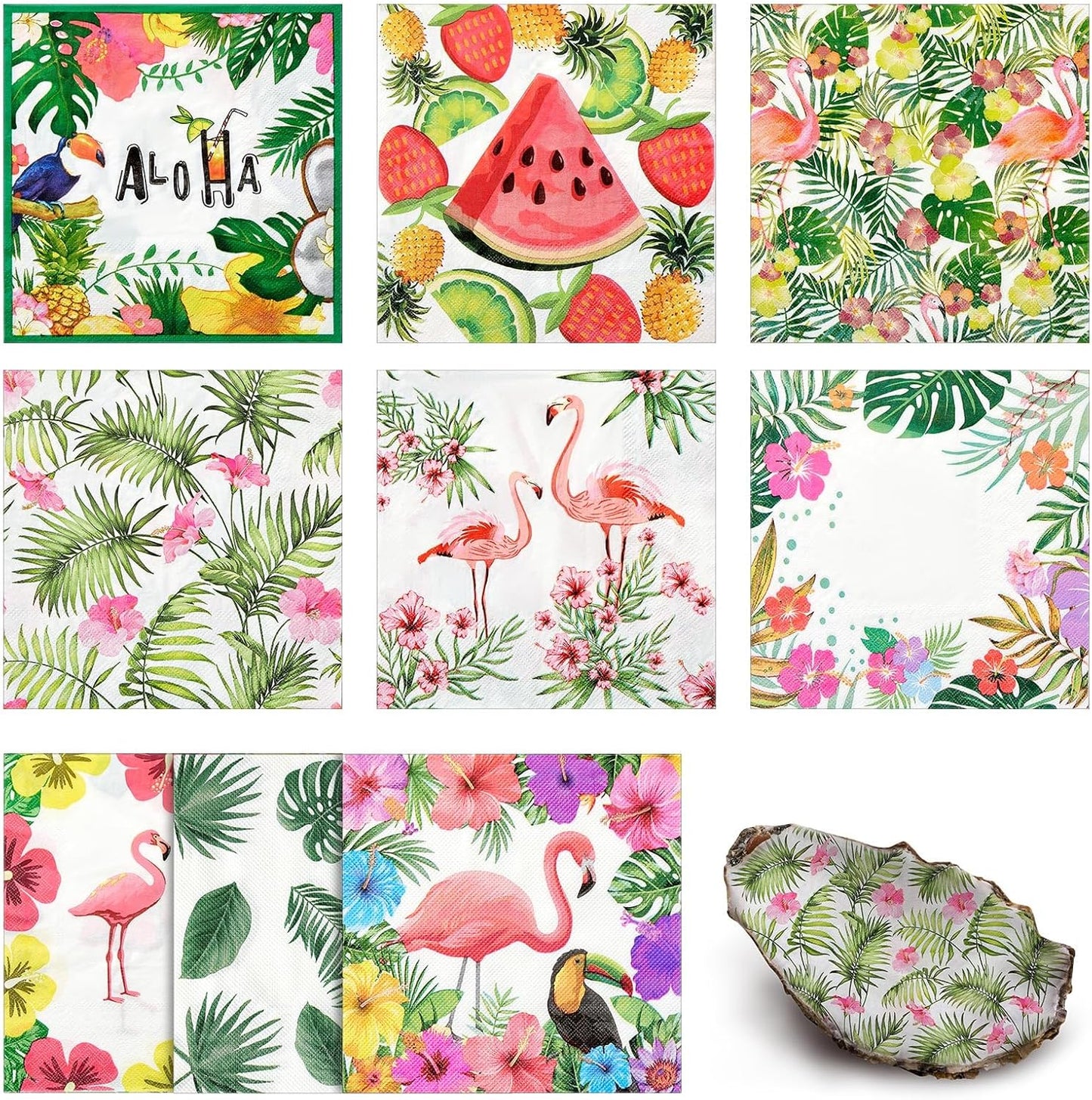 Crtiin 36 Pack 9 Styles Decoupage Napkins Assorted Floral Decorative Decoupage Napkins Chinoiserie Cocktail Paper for DIY Crafting Birthday Party, Each Unfolded 13 Inch(Tropical Plants)