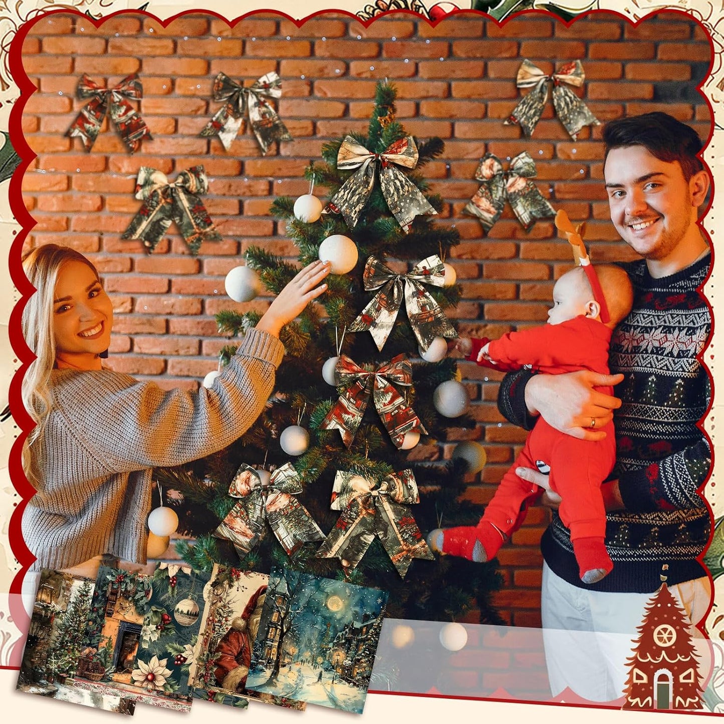 Ganeen 60 Pcs 10 x 10 Inch Vintage Christmas Quilting Fabric Squares Nutcracker Santa Claus Fabric Bundle Retro Reindeer Fat Patchwork Precut Stripe for Winter Xmas Handmade Material Sewing DIY Craft