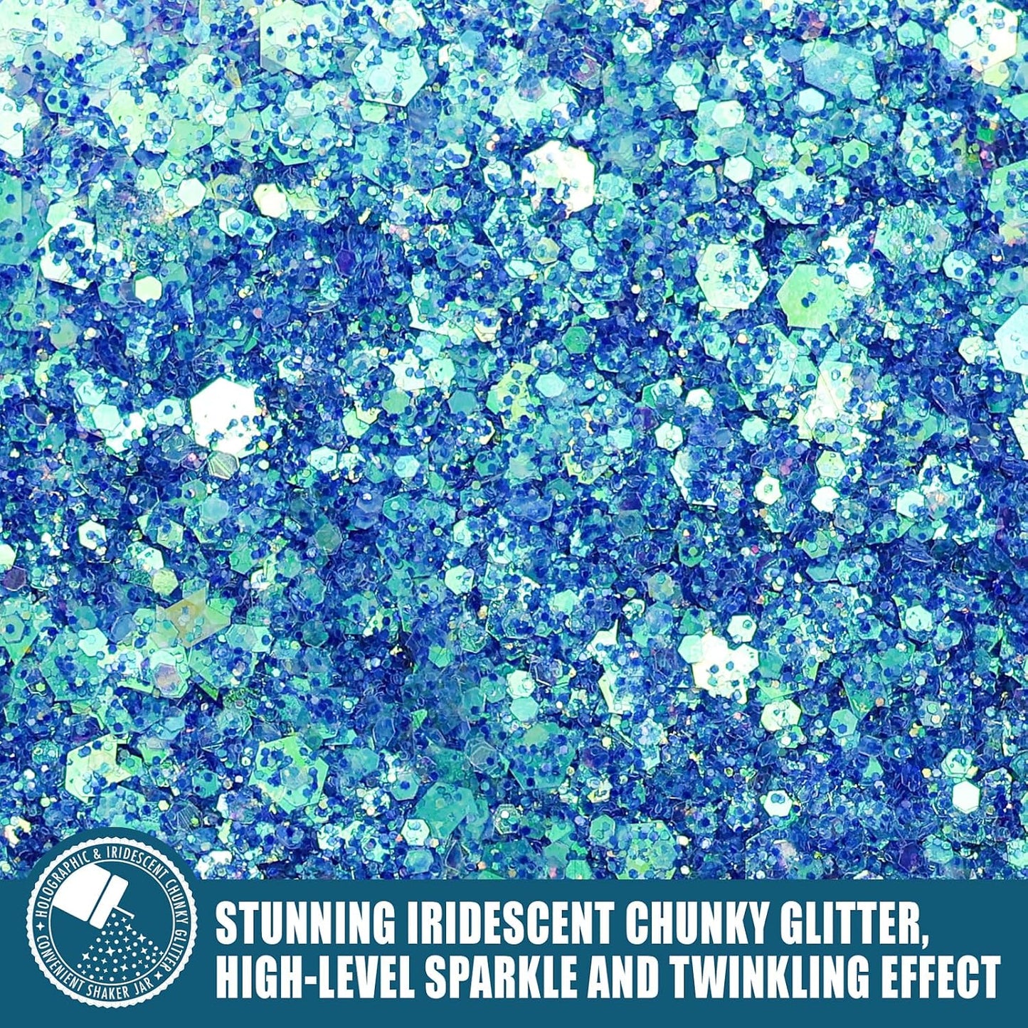 Iridescent Chunky Glitter 5.64oz/160g, Ultra Fine Glitter Powder Mixed Chunky PET Flakes Sequins for Resin Epoxy Craft Arts, Tumbler Nail Hair Eye Party Festival Decor (Fantasy Blue)