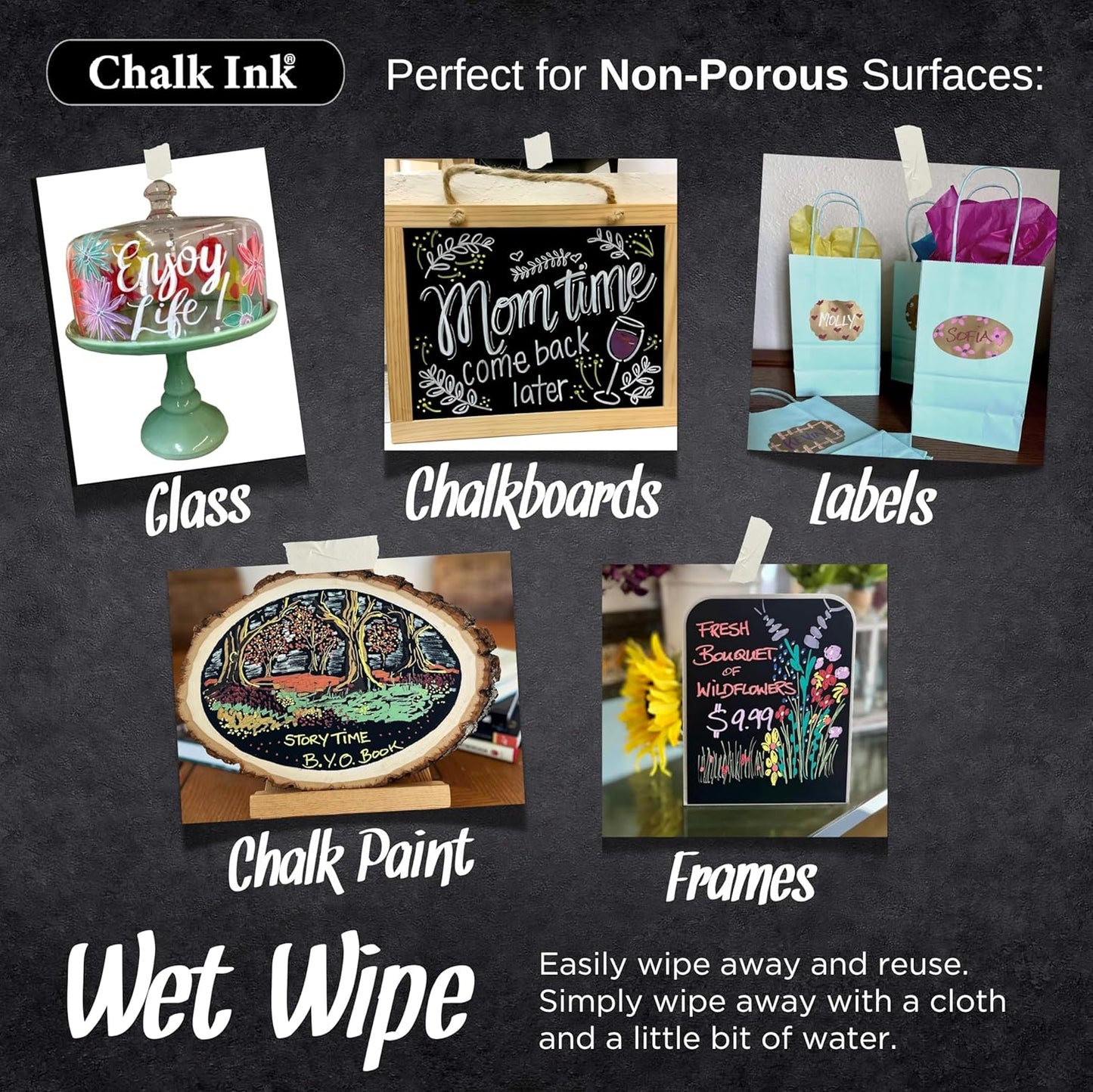 Chalk Ink Chisel Tip Wet Wipe Chalk Markers (6mm, Tropical, 6 Pack)