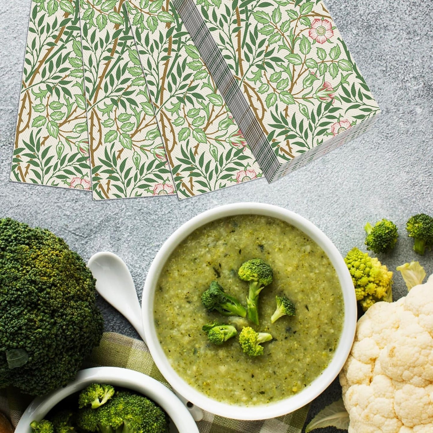 80PCS William Morris Paper Napkins, Greenery Floral Guest Disposable Napkins – Golden Lily & White Green Wildflowers Design Dinner Hand Napkins for Wedding, Bridal Shower,Vintage Floral Table Supplies